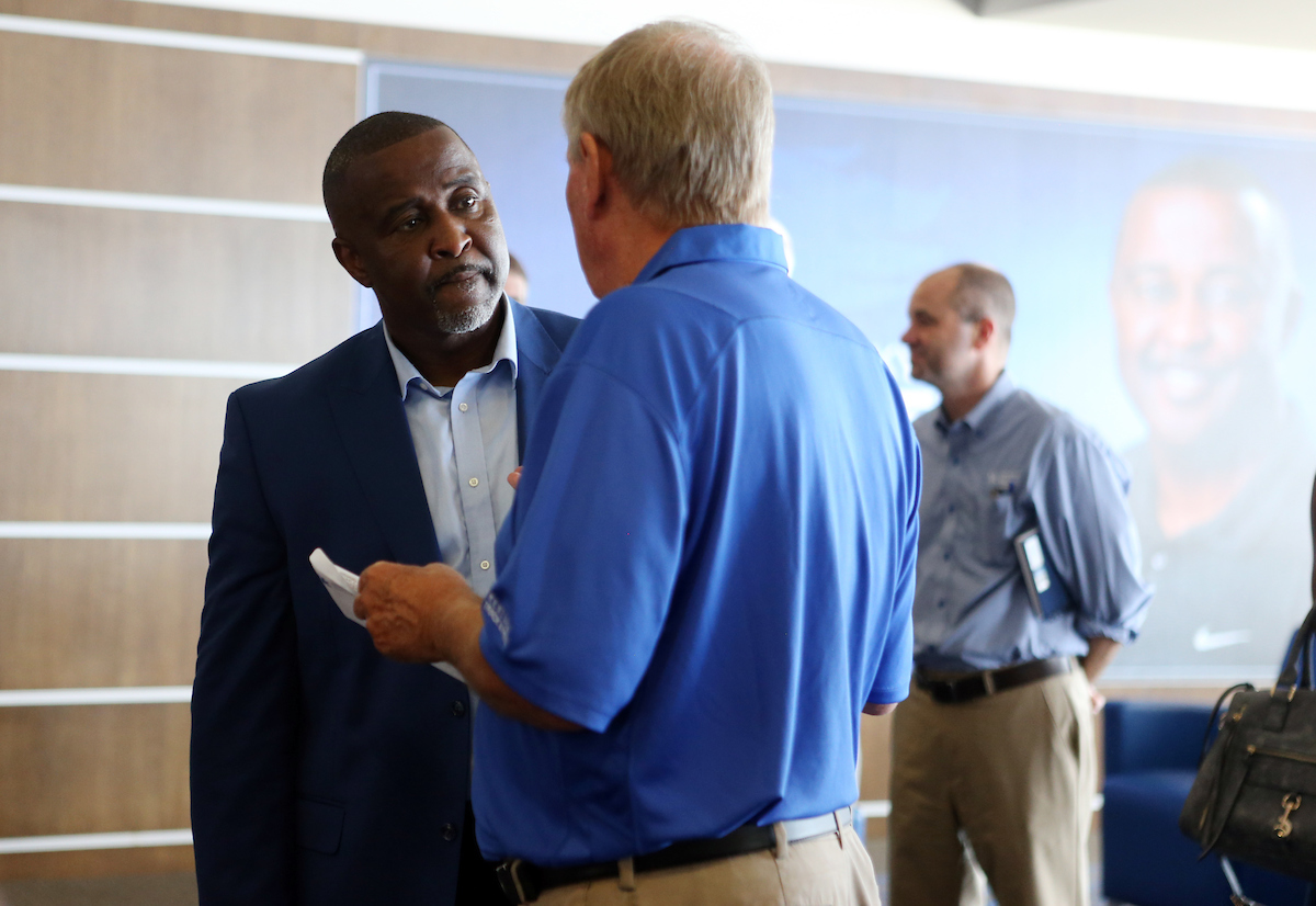 Mitch Barnhart announces new head Track and Field coach Lonnie Greene. 

Photo by Britney Howard | UK Athletics
