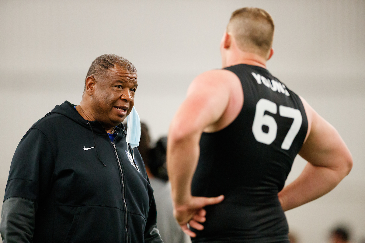 Landon Young. Coach Marrow.

Kentucky football Proday.

Photo by Elliott Hess | UK Athletics