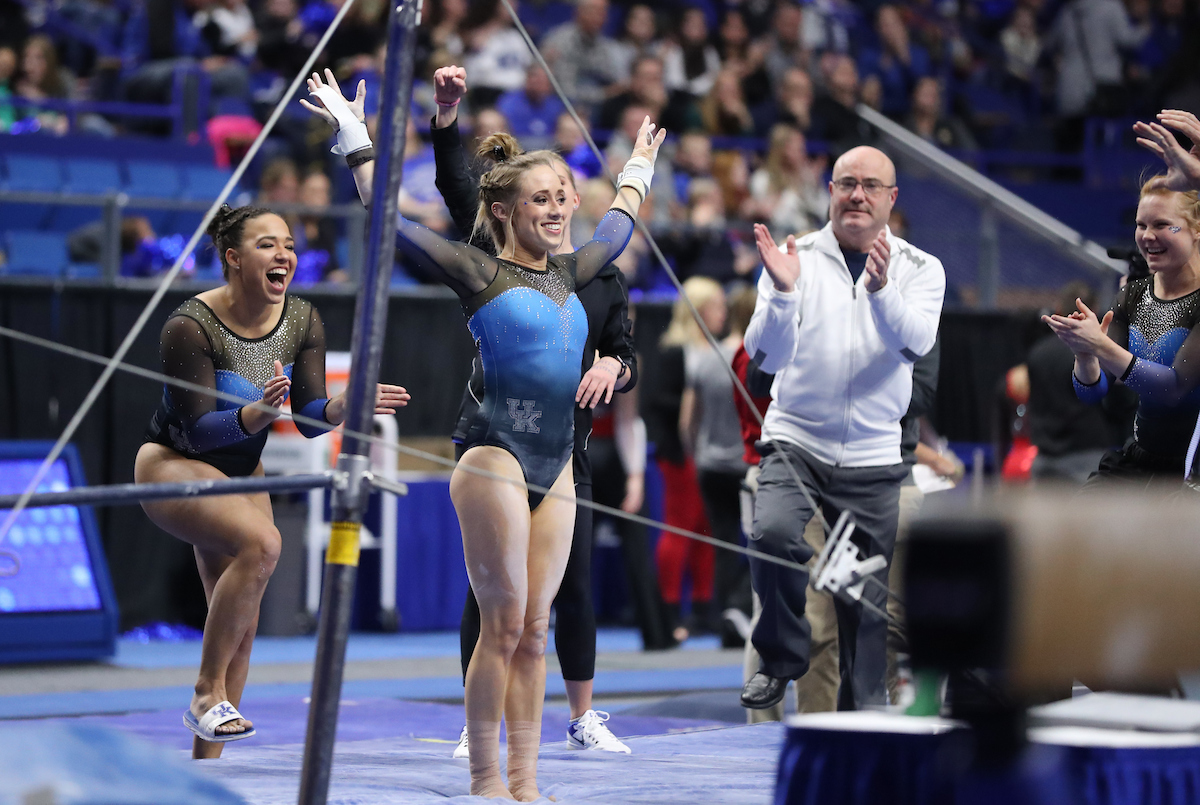 CORI RECHENMACHER.

The University of Kentucky gymnastics team beat Ball State, Southeast Missouri, and George Washington on Friday, January 5, 2017 at Rupp Arena in Lexington, Ky.

Photo by Elliott Hess | UK Athletics