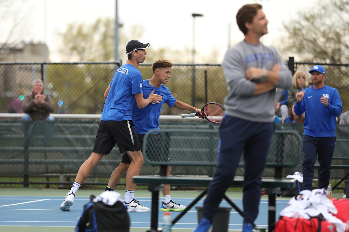 Kento Yamada. Cesar Bourgois.

University of Kentucky men's tennis vs. Georgia.

Photo by Quinn Foster | UK Athletics