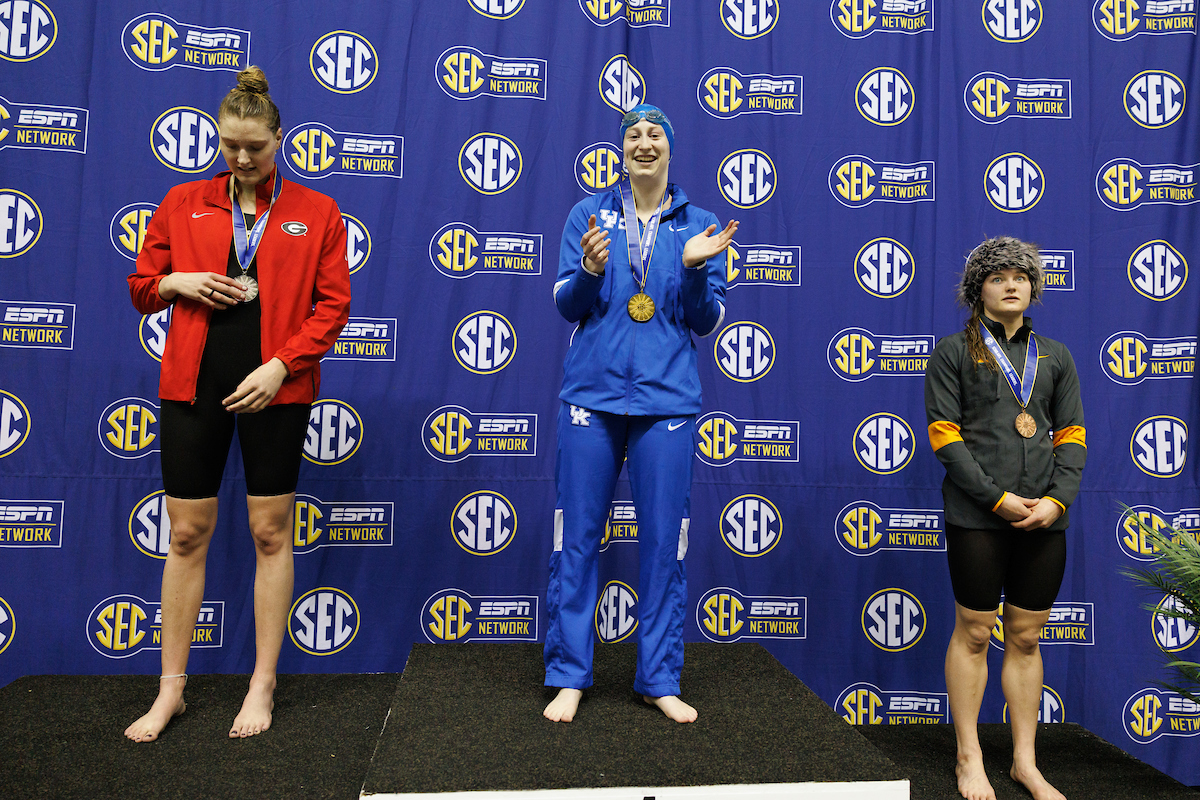 Gillian Davey.

Day five of the SEC Swim and Dive Championship.

Photo by Elliott Hess | UK Athletics