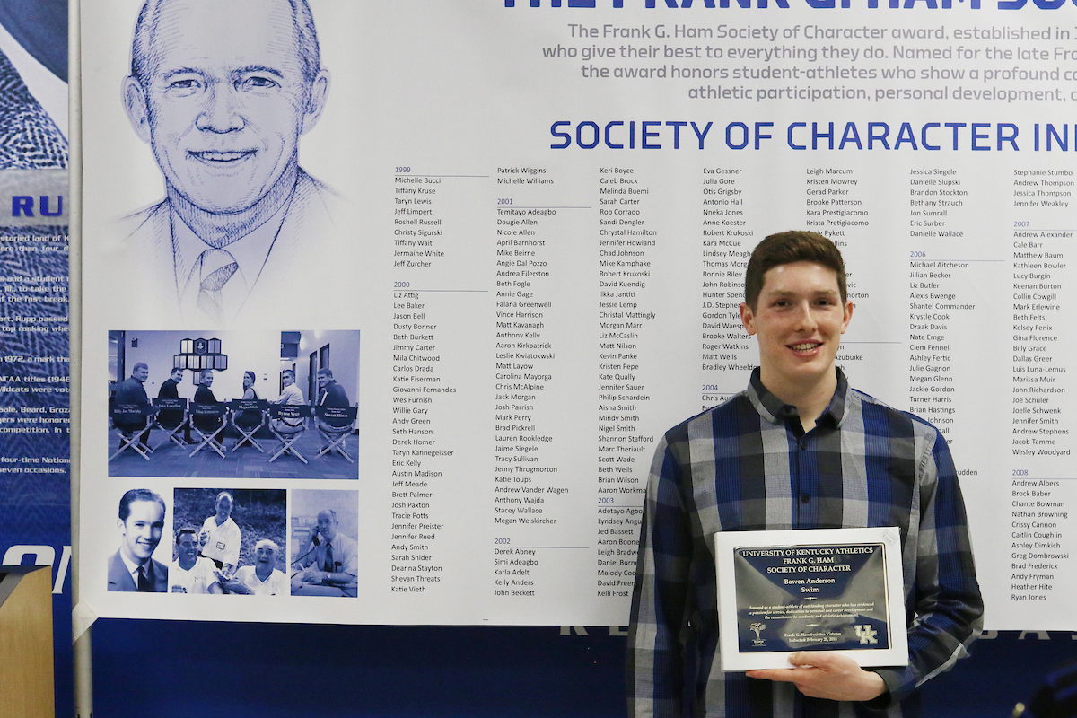 Bowen Anderson.

Frank G. Hamm Society of Character 2018.

Photo by Quinn Foster I UK Athletics