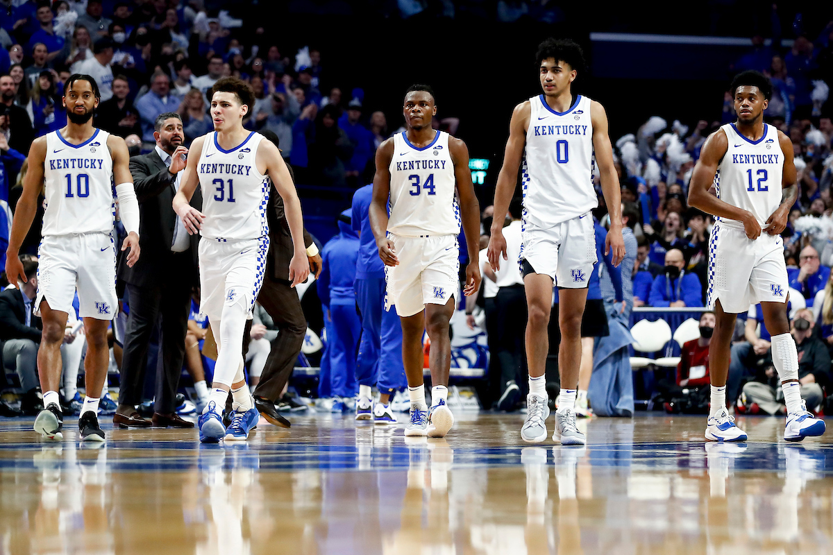 Davion Mintz. Kellan Grady. Oscar Tshiebwe. Jacob Toppin. Keion Brooks Jr.

Kentucky beat Alabama 90-81.

Photos by Chet White | UK Athletics