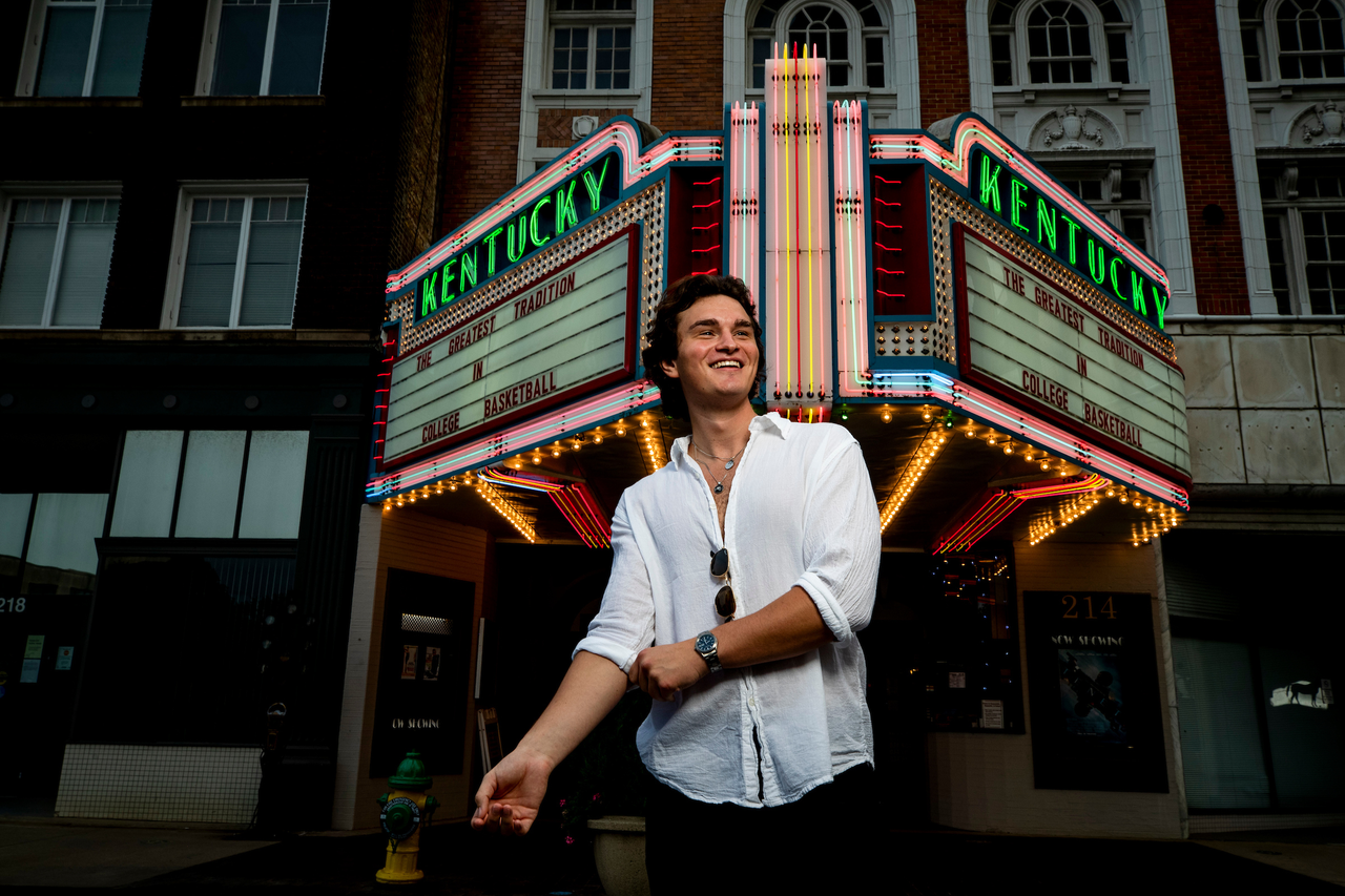 Riley Welch.

Menâ??s basketball photo shoot at Kentucky Theater. 

Photo by Chet White | UK Athletics