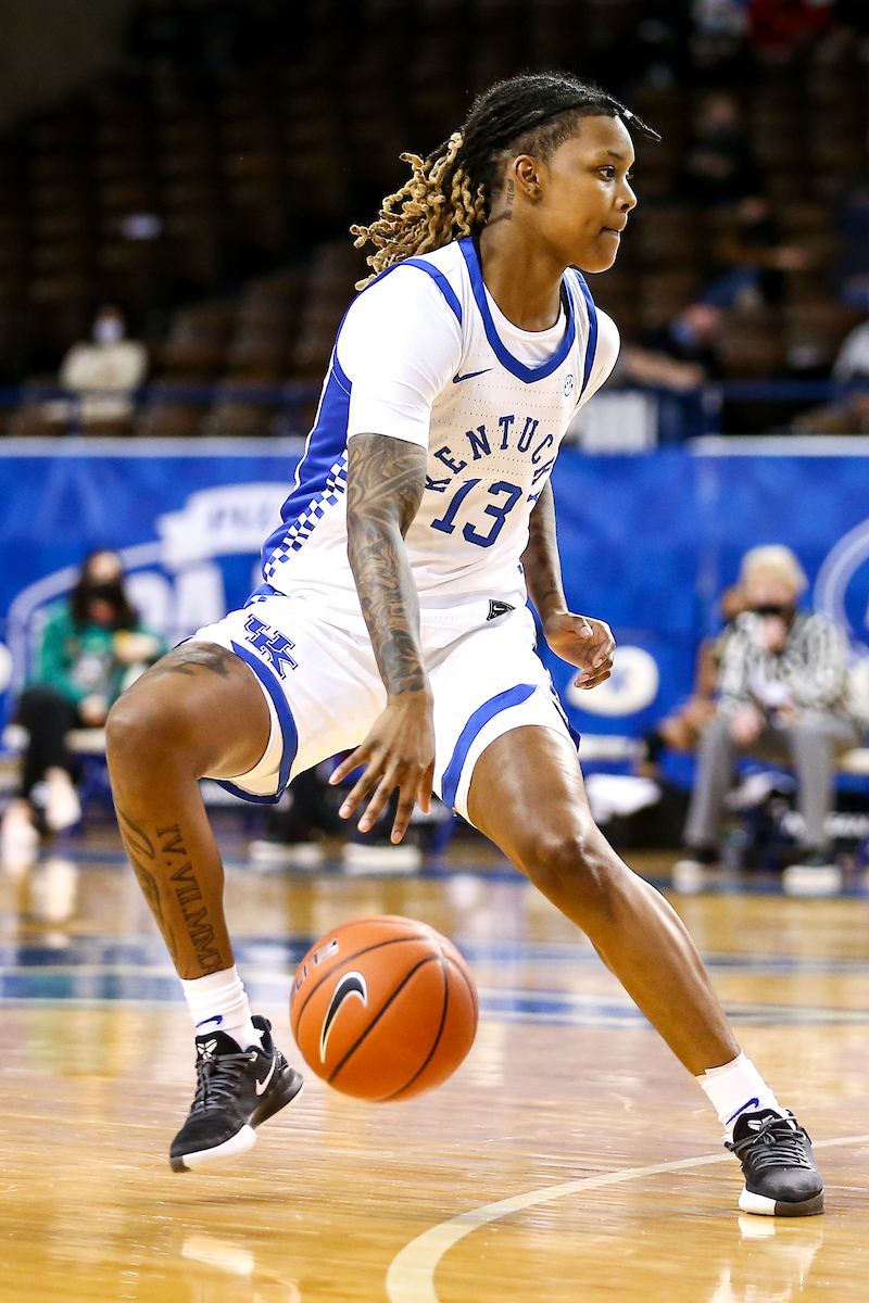 Jazmine Messengill. 

Kentucky beats Worfford 98-37.

Photo by Eddie Justice | UK Athletics