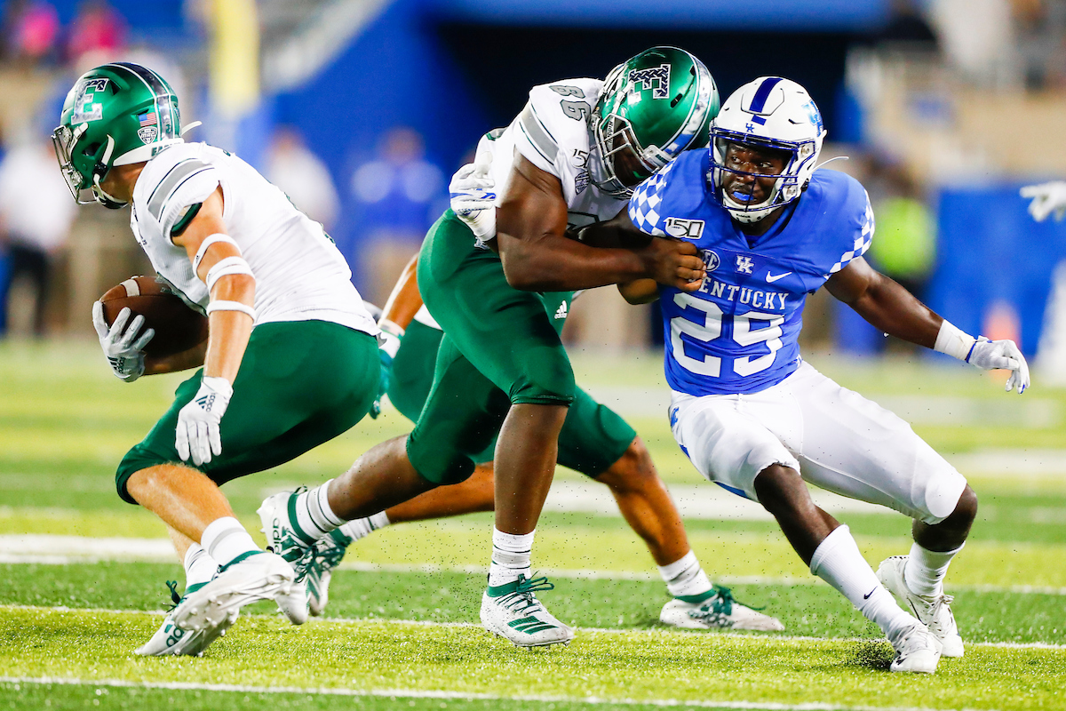 Yusuf Corker.

UK beat EMU 38-17.

Photo by Chet White | UK Athletics