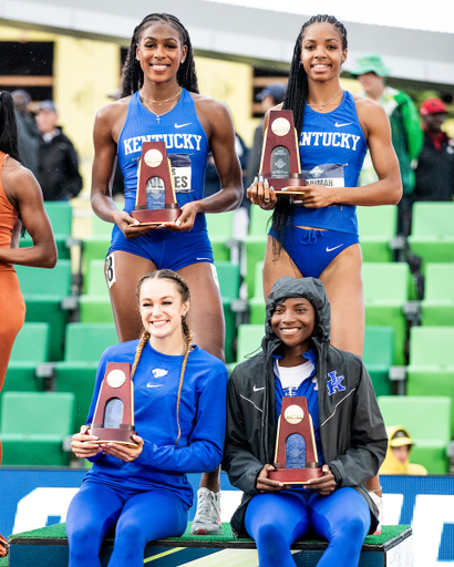 4x400m relay team. Alexis Holmes. Karimah Davis. Abby Steiner. Dajour Miles.

Day Four. The UK women’s track and field team placed third at the NCAA Track and Field Outdoor Championships at Hayward Field in Eugene, Or.

Photo by Chet White | UK Athletics