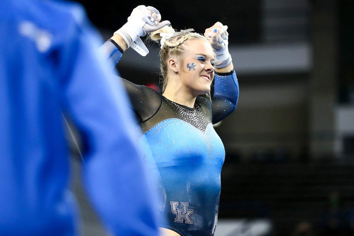 Bailey Bunn.

Kentucky wins Quad Meet with a score of 197.450.

Photo by Grace Bradley | UK Athletics