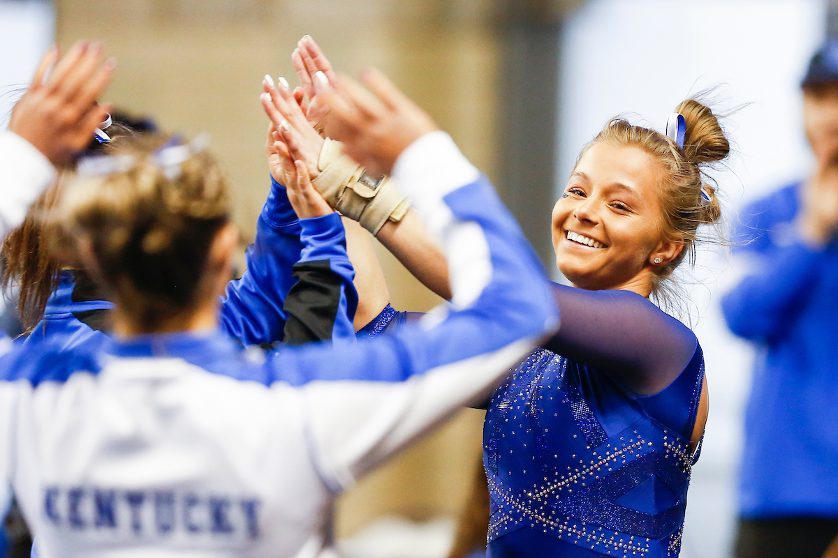 Mollie Korth.

Gymnastics blue-white meet.

Photo by Hannah Phillips | UK Athletics