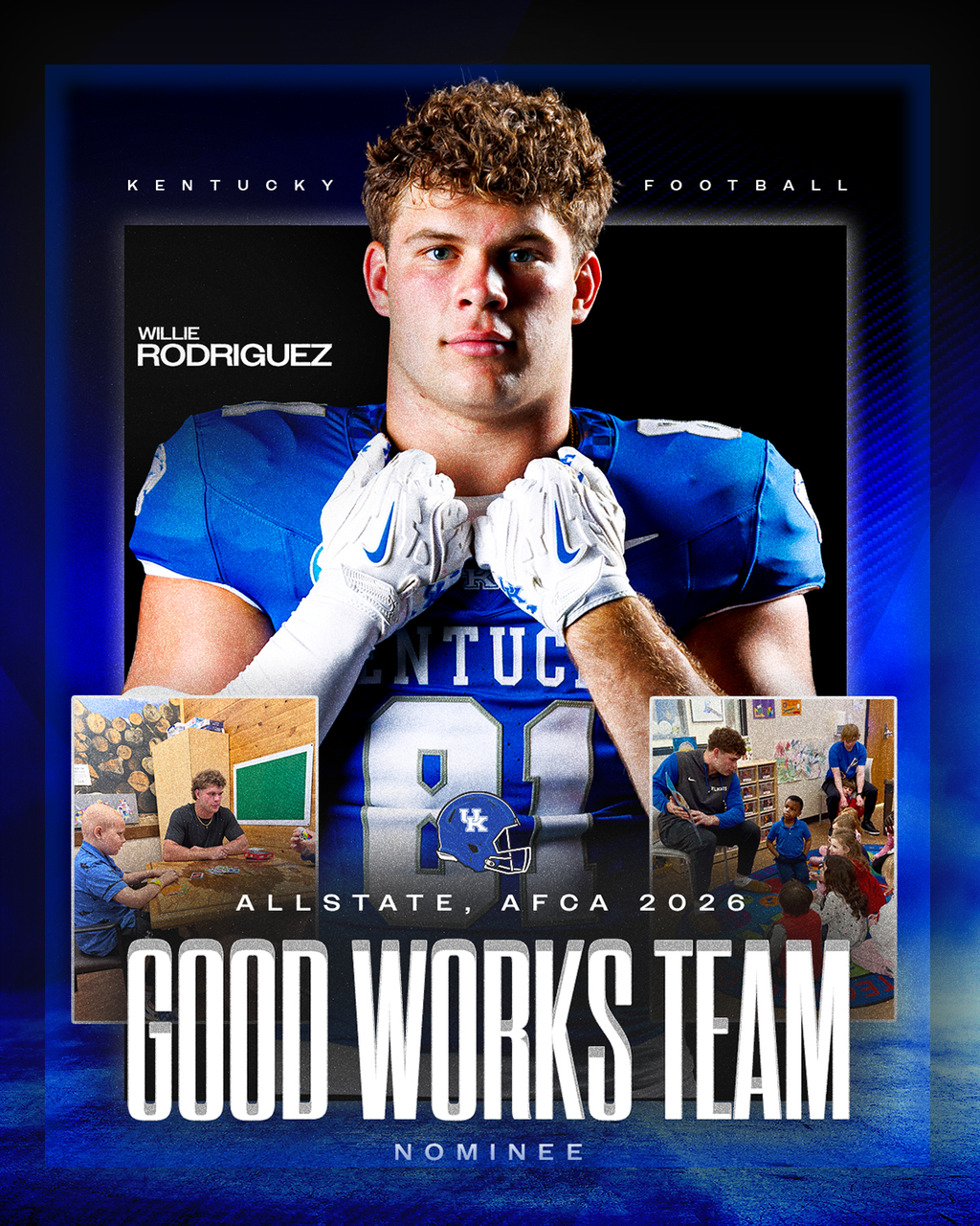 A graphic of Willie Rodriguez being nominated for the Good Works Team