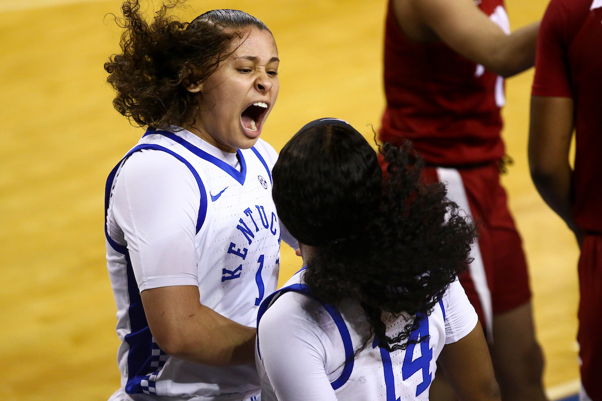 Sabrina Haines, Tatyana Wyatt. 

Kentucky beat Alabama 66-62.

Photo by Grace Bradley | UK Athletics