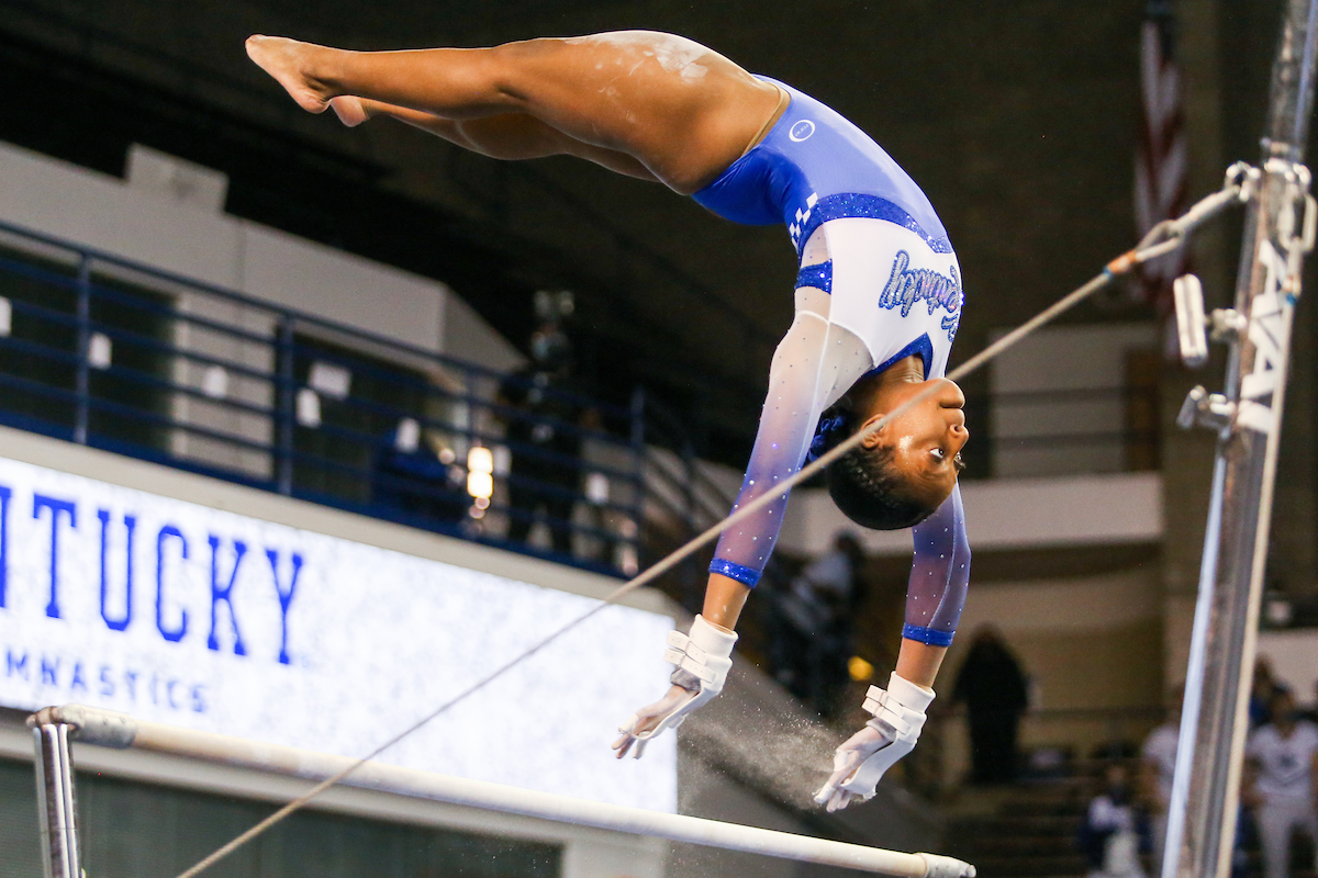 Cally Nixon.

Kentucky beats LSU 197.100 - 196.800

Photo by Hannah Phillips | UK Athletics