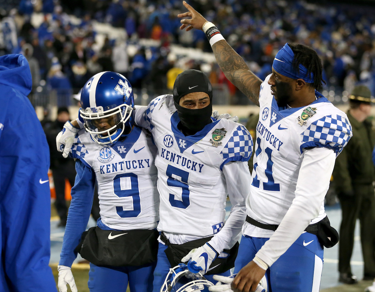 Garett Johnson, Kendal Randolph and Tavin Richardson.

The University of Kentucky football team falls to Northwestern 23-24 in the Music City Bowl on Friday, December 29, 2017, at Nissan Field in Nashville, Tn.


Photo By Barry Westerman | UK Athletics