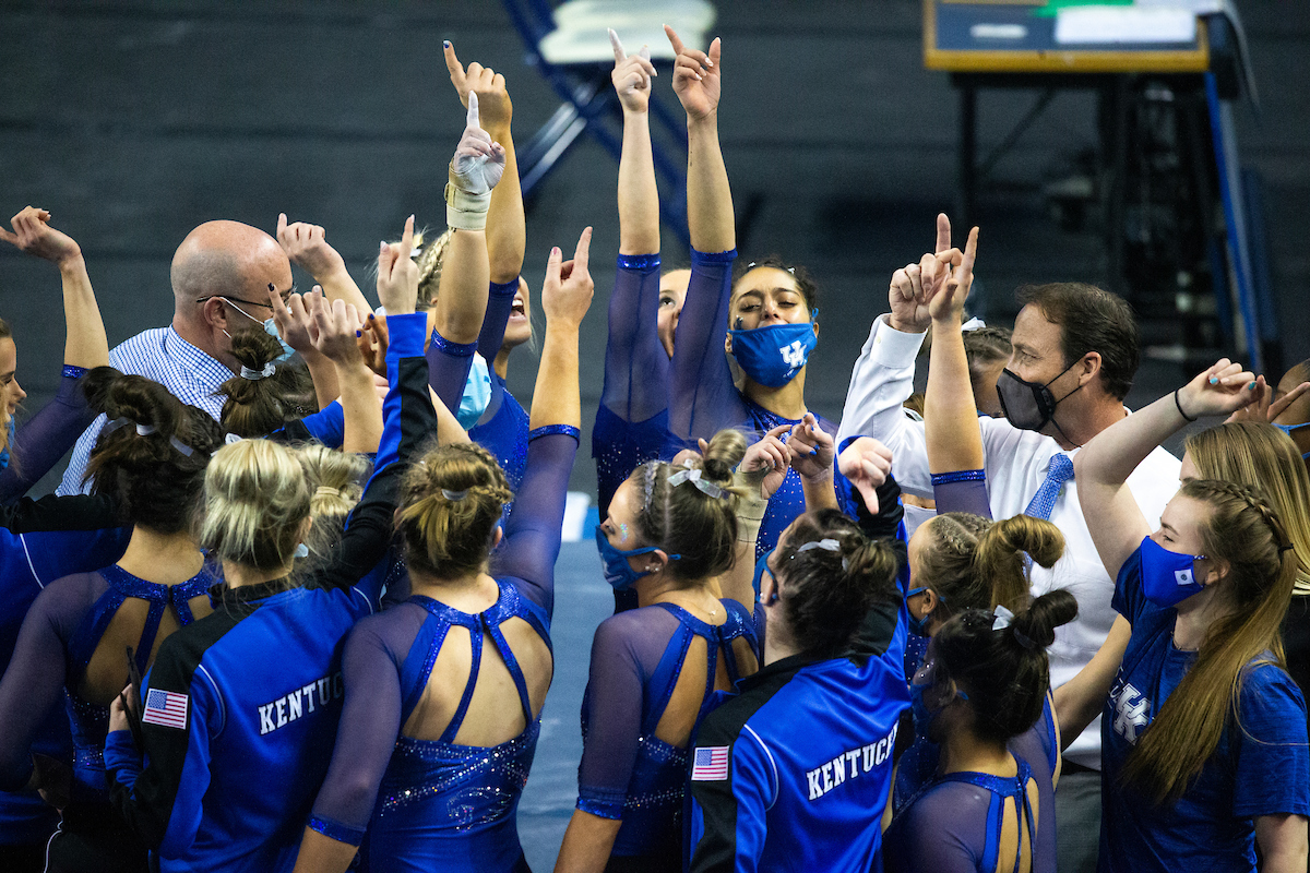 Team.

Kentucky falls to Alabama 196.775 - 196.350.

Photo by Grace Bradley | UK Athletics