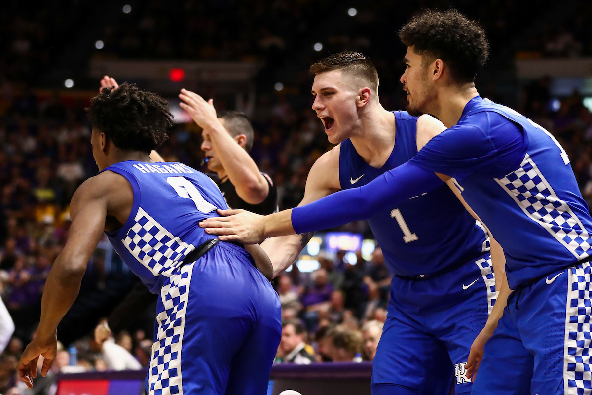 Ashton Hagans. Nate Sestina. Johnny Juzang.

Kentucky beat LSU 79-76.

Photo by Chet White | UK Athletics