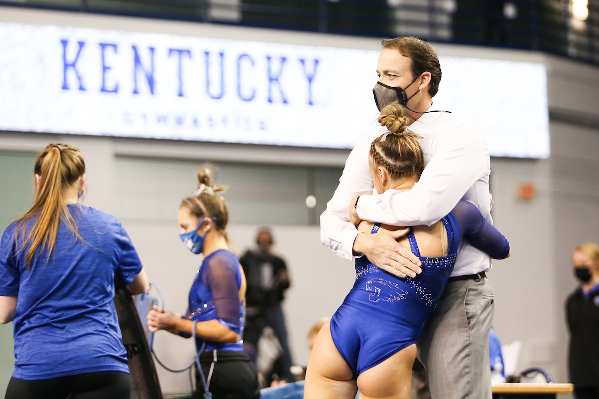 Coach Tim Garrison.

Kentucky falls to Alabama 196.775 - 196.350.

Photo by Hannah Phillips | UK Athletics