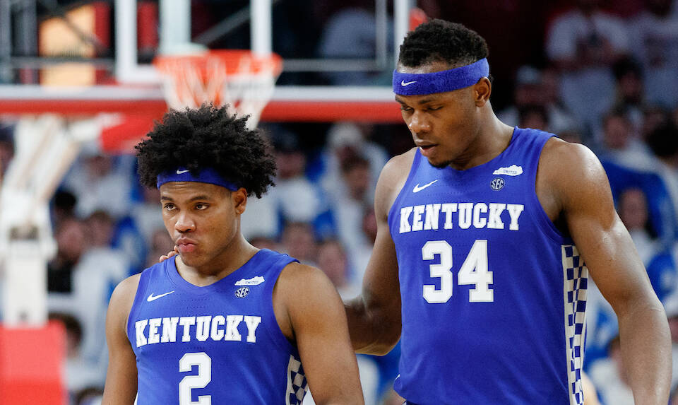 Sahvir Wheeler. Oscar Tshiebwe.Kentucky falls to Arkansas, 75-73.Photo by Elliott Hess | UK Athletics
