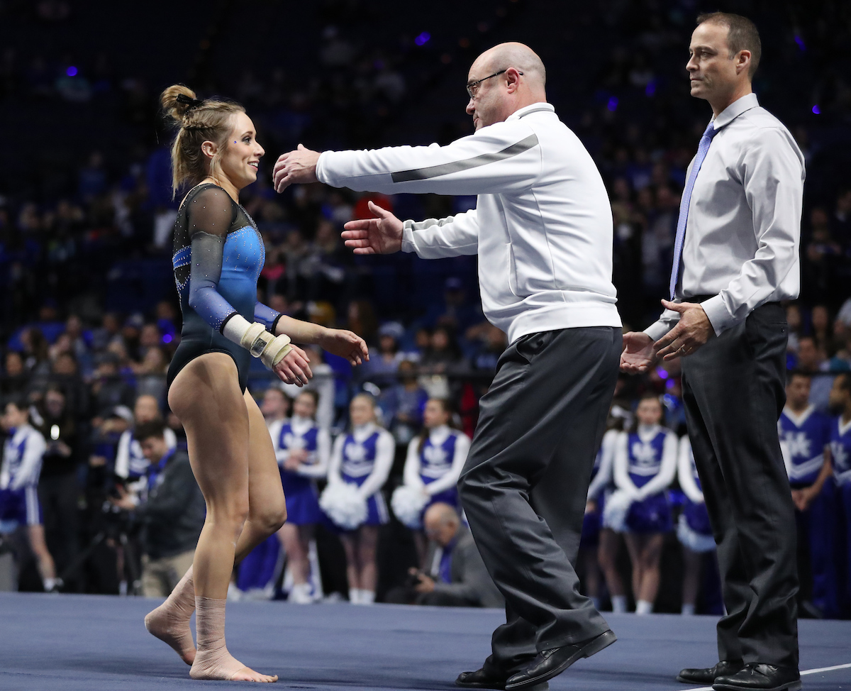CORI RECHENMACHER.

The University of Kentucky gymnastics team beat Ball State, Southeast Missouri, and George Washington on Friday, January 5, 2017 at Rupp Arena in Lexington, Ky.

Photo by Elliott Hess | UK Athletics