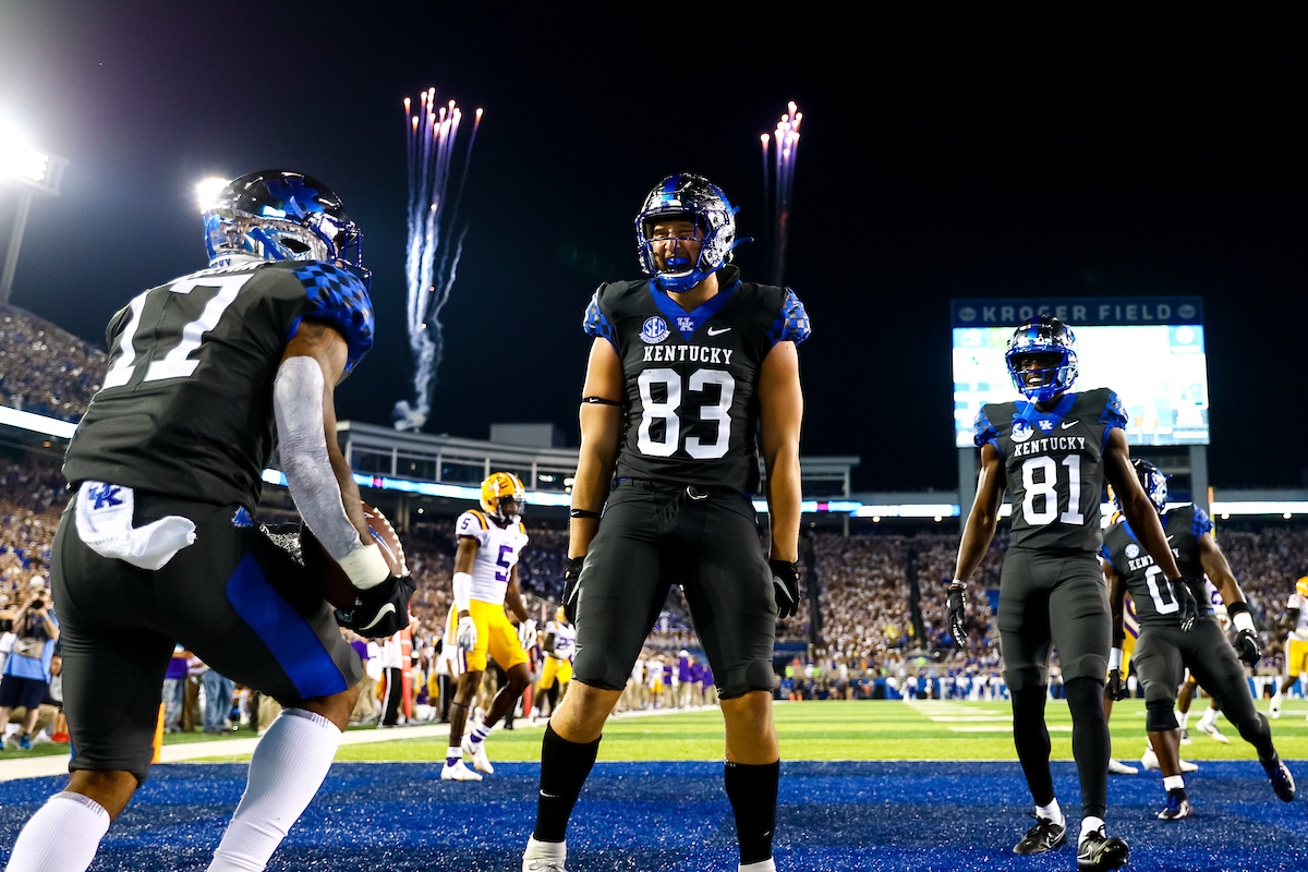 Celebration. 

UK beat LSU 42-21.

Photo by Eddie Justice | UK Athletics