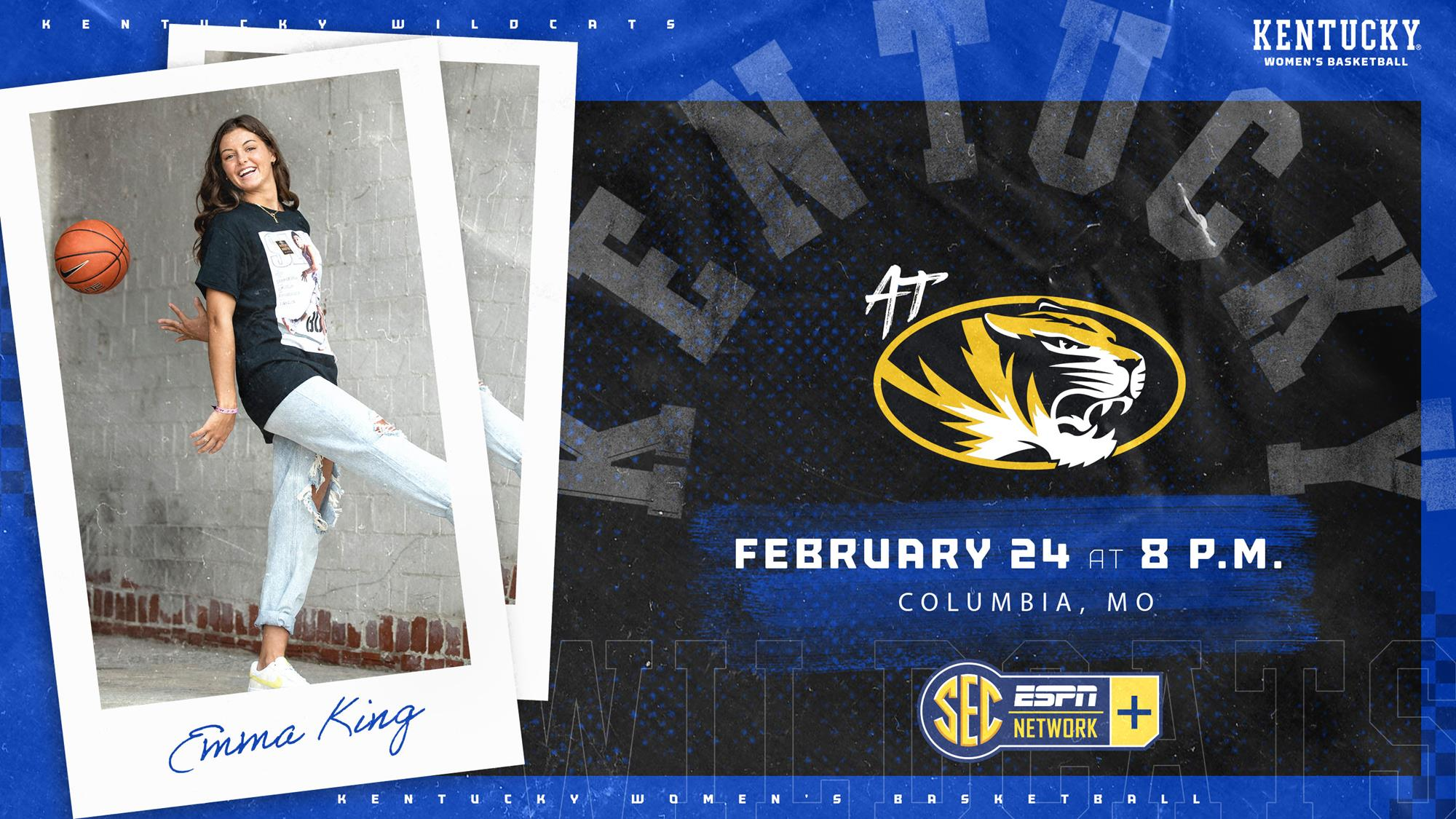 Kentucky Travels to Missouri Thursday for Regular-Season Road Finale