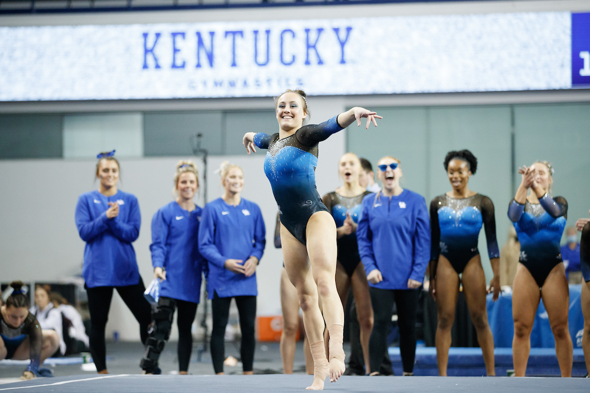 Raena Worley.

Kentucky wins Quad Meet with a score of 197.450.

Photo by Elliott Hess | UK Athletics