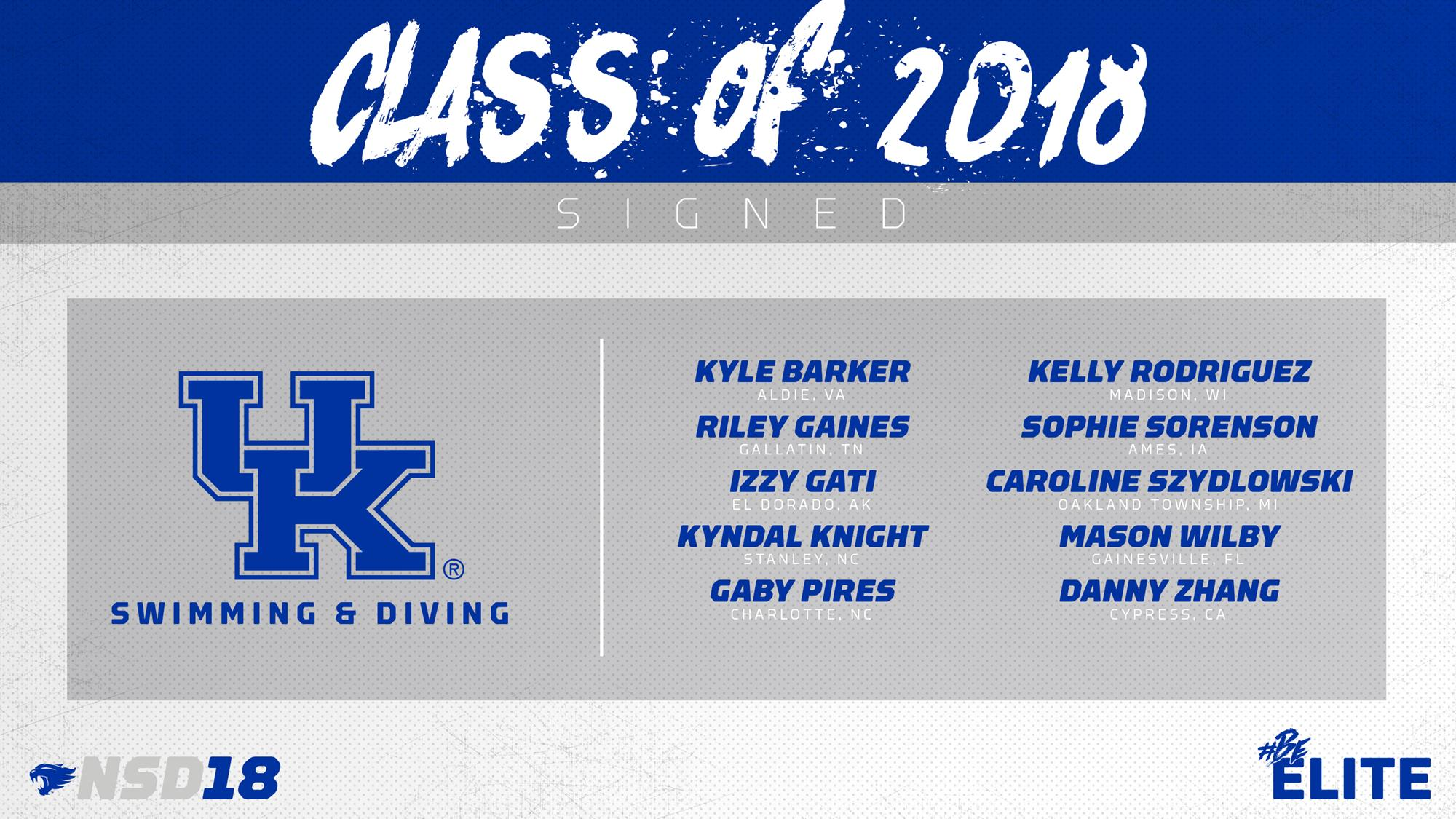 Kentucky Swimming and Diving Signs 10 to Class of 2018