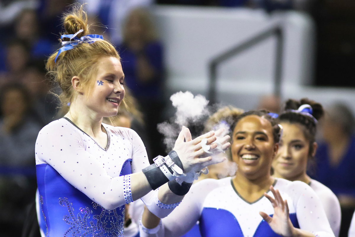 Sidney Dukes. 

Kentucky beats Alabama, 197.200 - 196.800.

Photo by Eddie Justice | UK Athletics