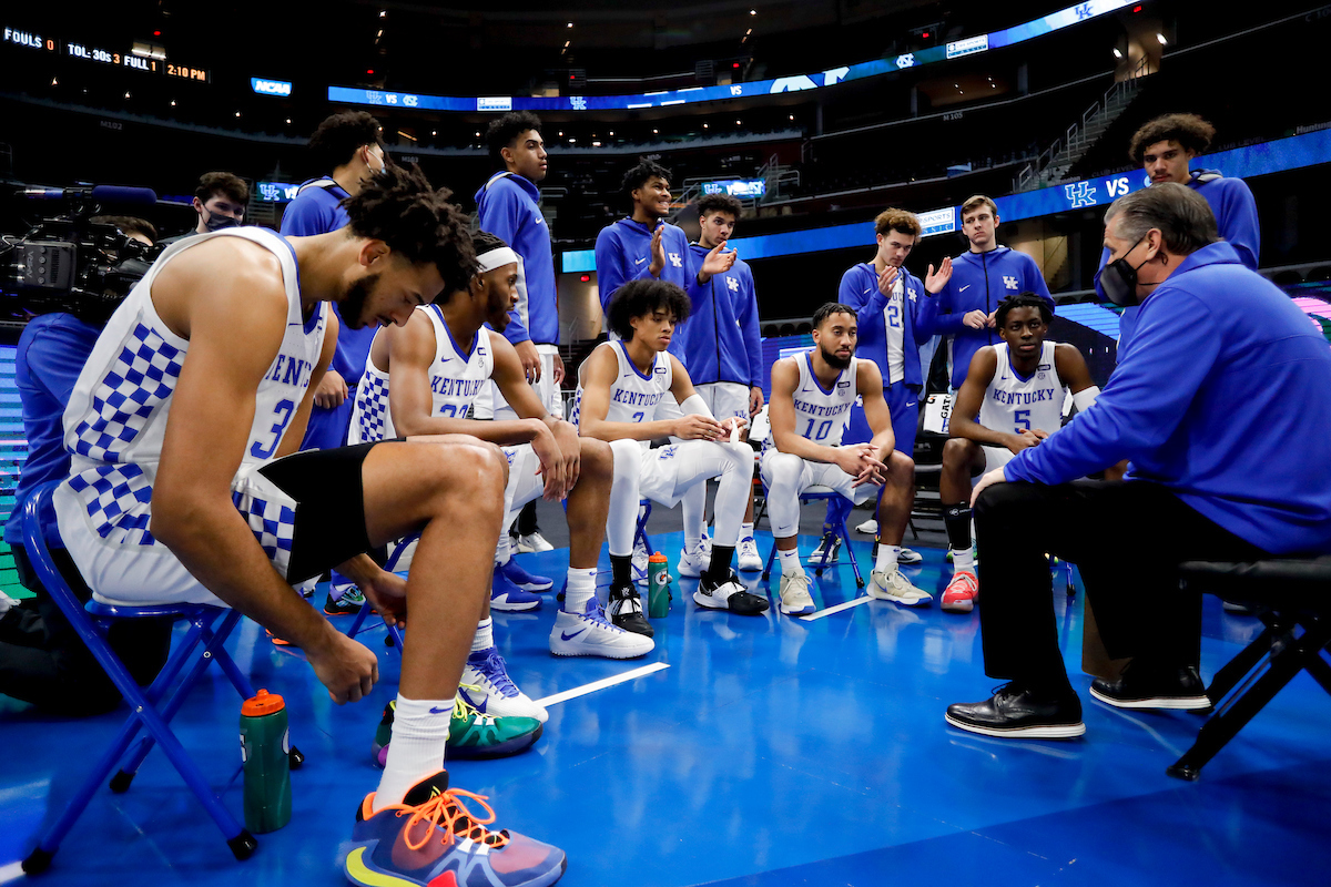 Team. Olivier Sarr. Isaiah Jackson. Brandon Boston Jr. Davion Mintz. Terrence Clarke. John Calipari.

Kentucky loses to North Carolina 75-63.

Photo by Chet White | UK Athletics