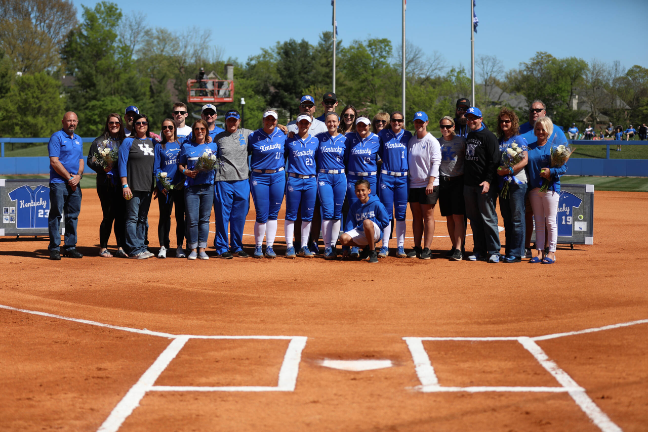 Rachel Lawson. Abbey Cheek. Katie Reed. Jenny Schaper. Kelsee Henson. Sarah Rainwater. Molly Belcher. Kristine Himes.

University of Kentucky softball vs. Auburn on Senior Day. Game 1.

Photo by Quinn Foster | UK Athletics