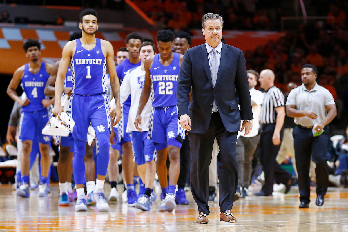 John Calipari. Team.

The University of Kentucky men's basketball team falls to Tennessee 76-65 on Saturday, January 6, 2018, at Thompson-Boling Arena in Knoxville, TN.

Photo by Chet White | UK Athletics