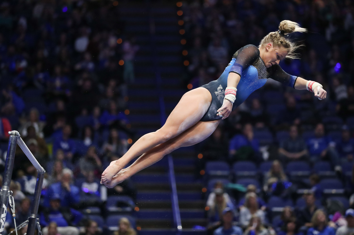 MOLLIE KORTH.

The University of Kentucky gymnastics team beat Ball State, Southeast Missouri, and George Washington on Friday, January 5, 2017 at Rupp Arena in Lexington, Ky.

Photo by Elliott Hess | UK Athletics