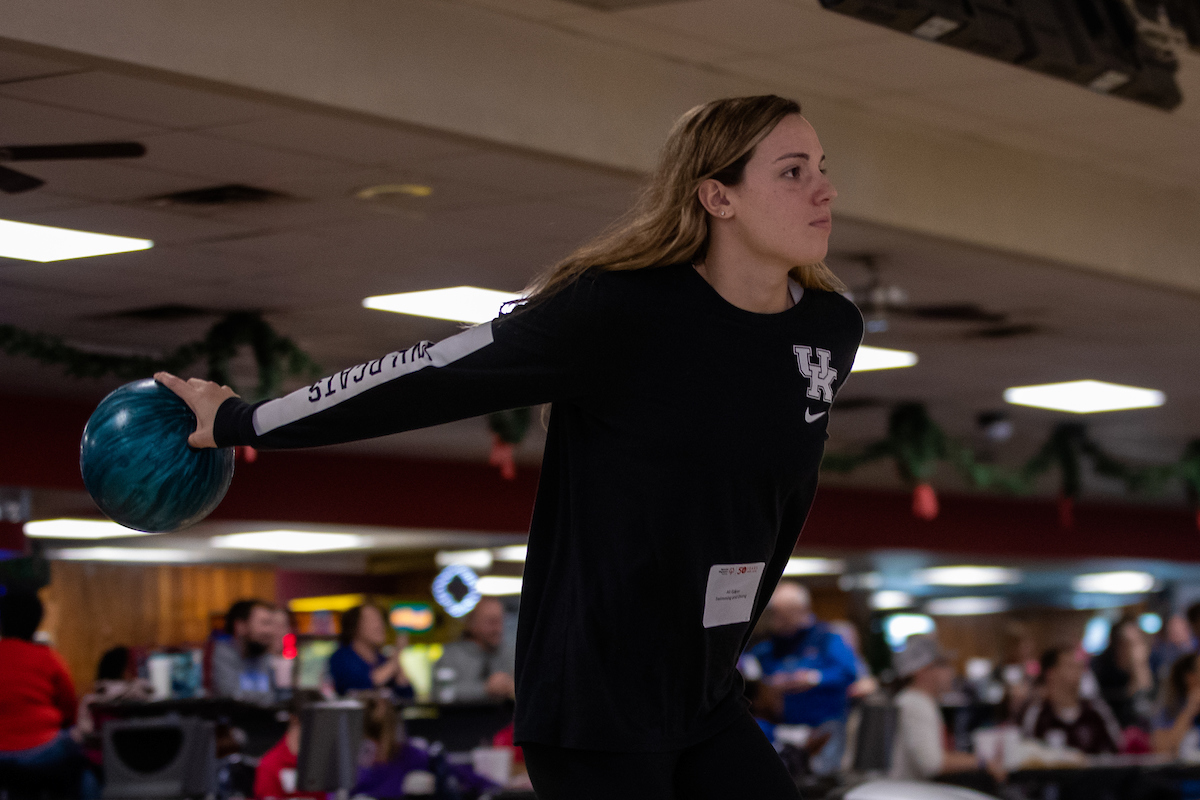 UK athletes bowl with members of Special Olympics at Collins Bowling Alley on , Saturday Dec. 8, 2018  in Lexington, Ky. Photo by Mark Mahan