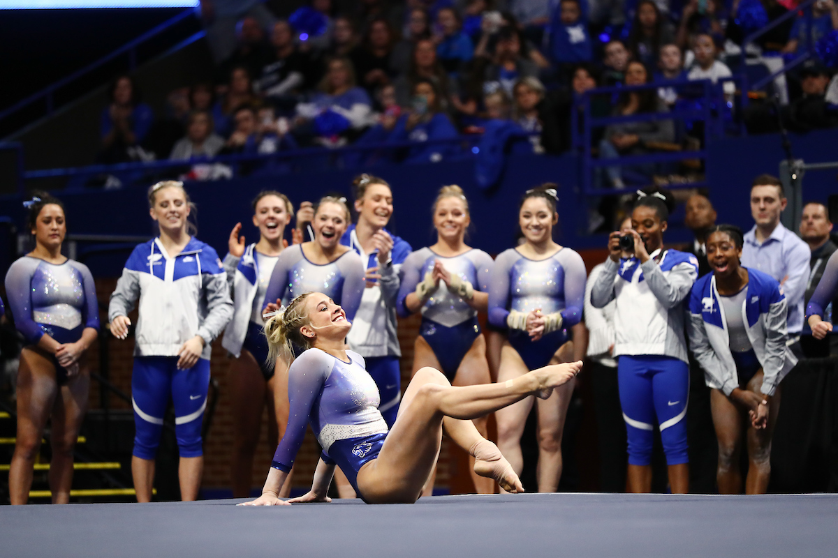 ALEX HYLAND.

The University of Kentucky gymnastics team beats Arkansas with a winning score of 195.275 on Excite Night. 


Photo by Elliott Hess | UK Athletics