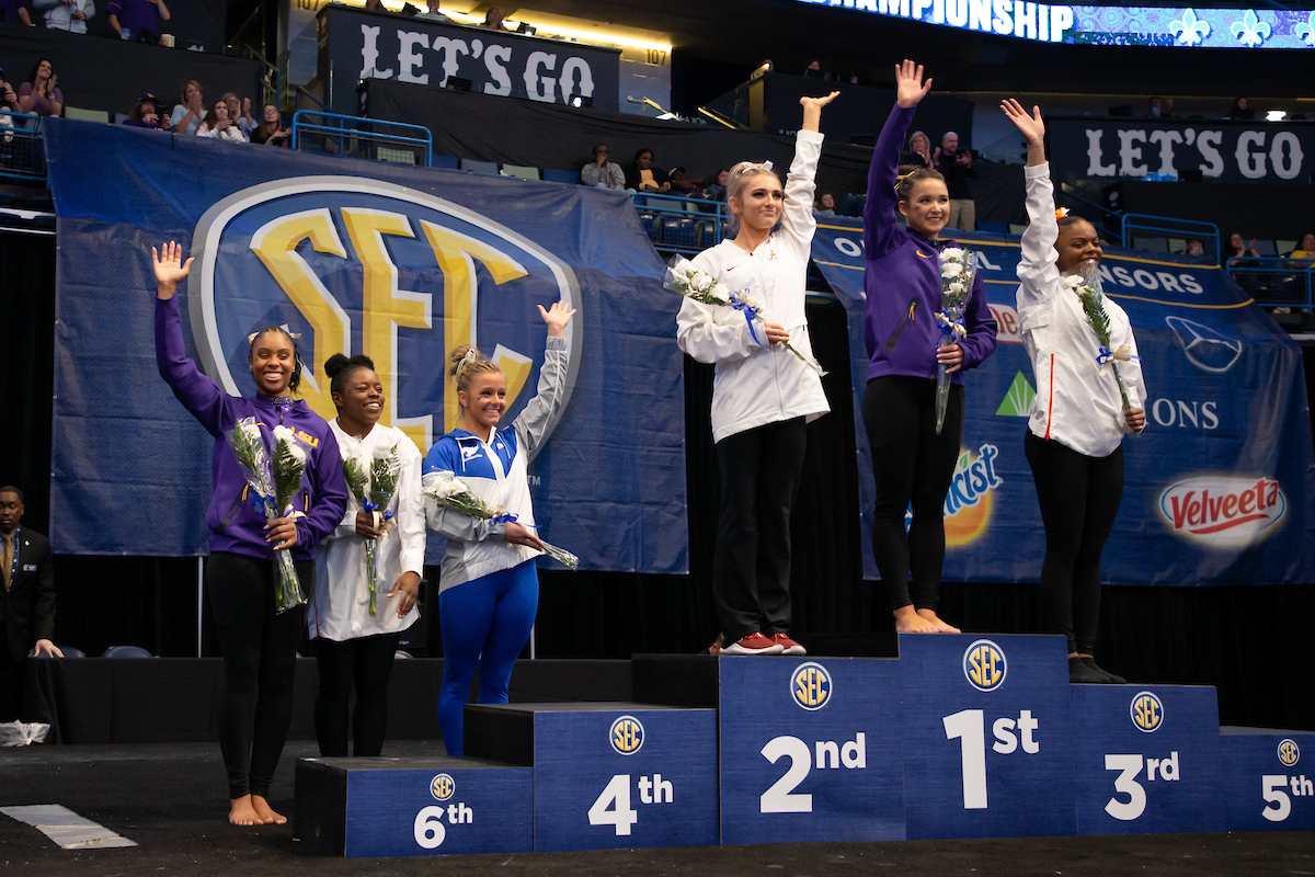 Mollie Korth.


Gymnastics scores 196.225 at SEC Championship.

 
Photo by Elliott Hess | UK Athletics