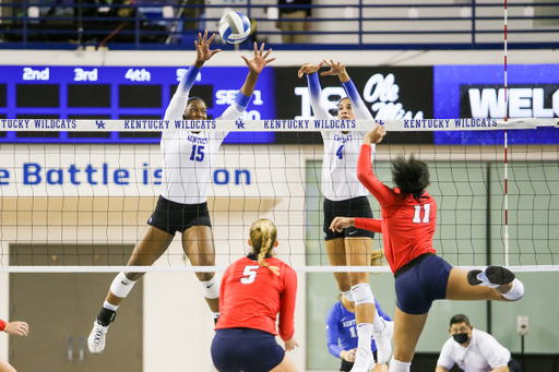 Azhani Tealer and Avery Skinner.

Kentucky sweeps Ole Miss 3-0.

Photo by Hannah Phillips | UK Athletics