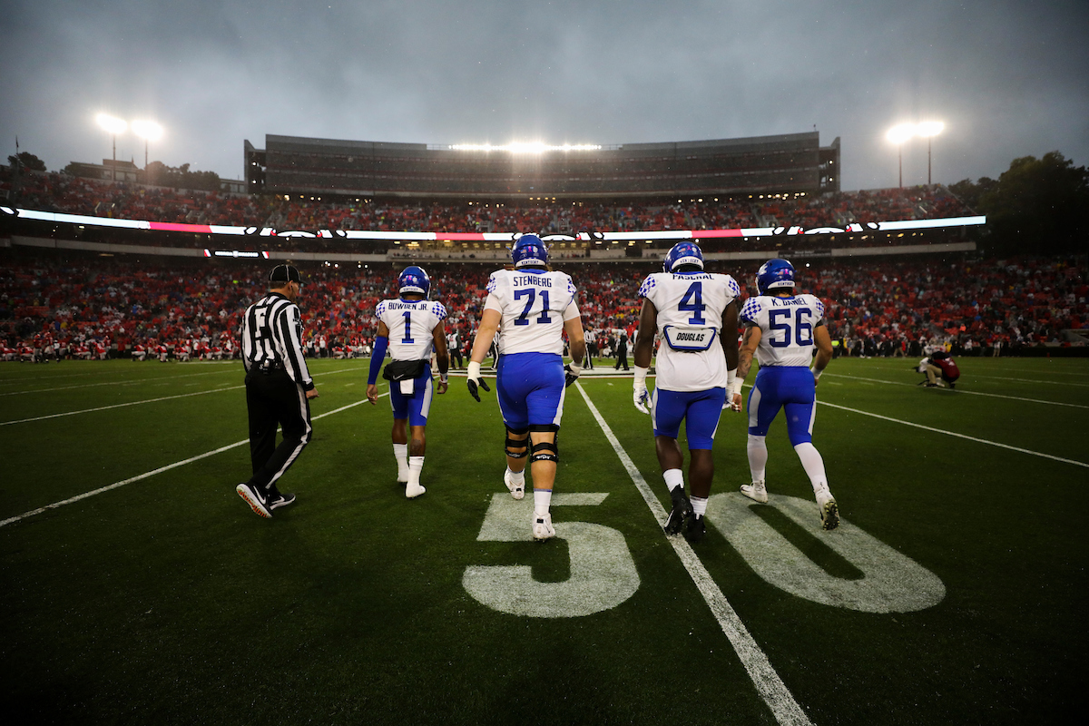 Captains. Lynn Bowden. Logan Stenberg. Joshua Paschal. Kash Daniel.

Kentucky falls to Georgia 21-0.

Photo by Chet White | UK Athletics