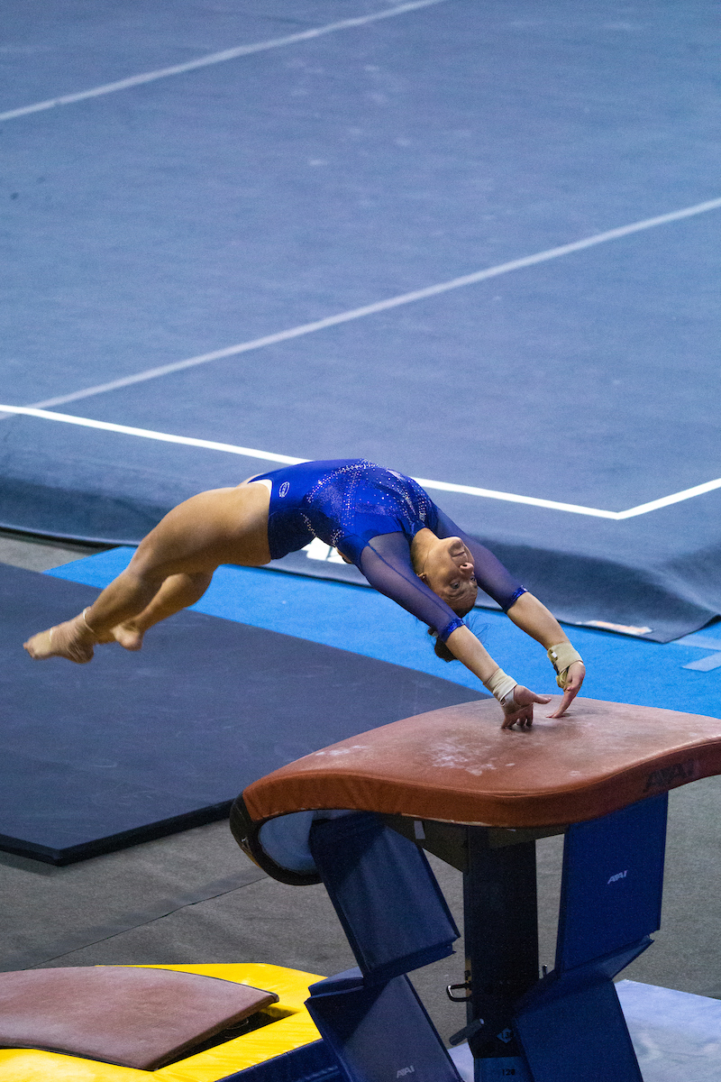 Raina Albores.

Kentucky falls to Alabama 196.775 - 196.350.

Photo by Grace Bradley | UK Athletics