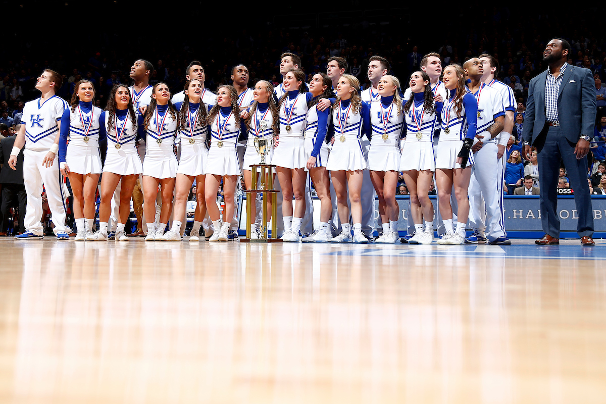 Cheerleaders. National Champions. 

The University of Kentucky men's basketball team falls to Florida 66-64 on Saturday, January 20, 2018 at Rupp Arena in Lexington, Ky.

Photo by Quinn Foster I UK Athletics