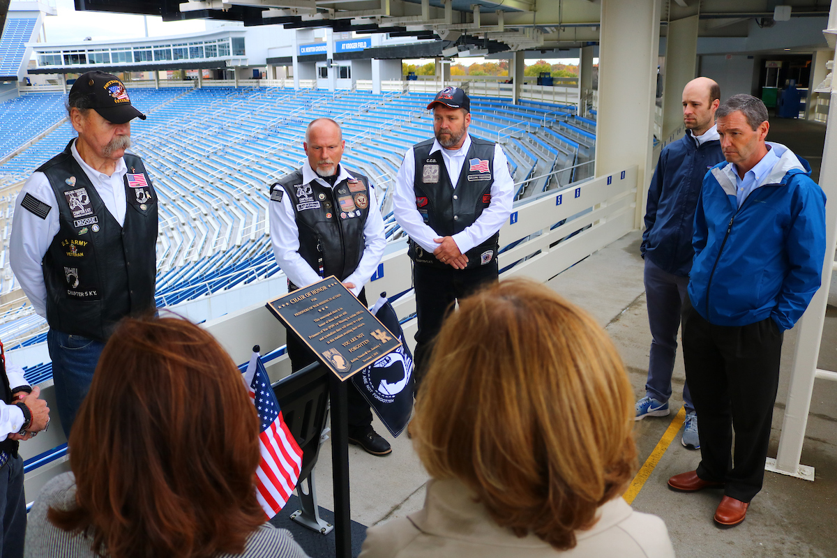Four Chairs of Honor were dedicated by Rolling Thunder at Kroger Field in the four corners of the upper concourse on Thursday, November 1st, 2018.

Photos by Noah J. Richter | UK Athletics