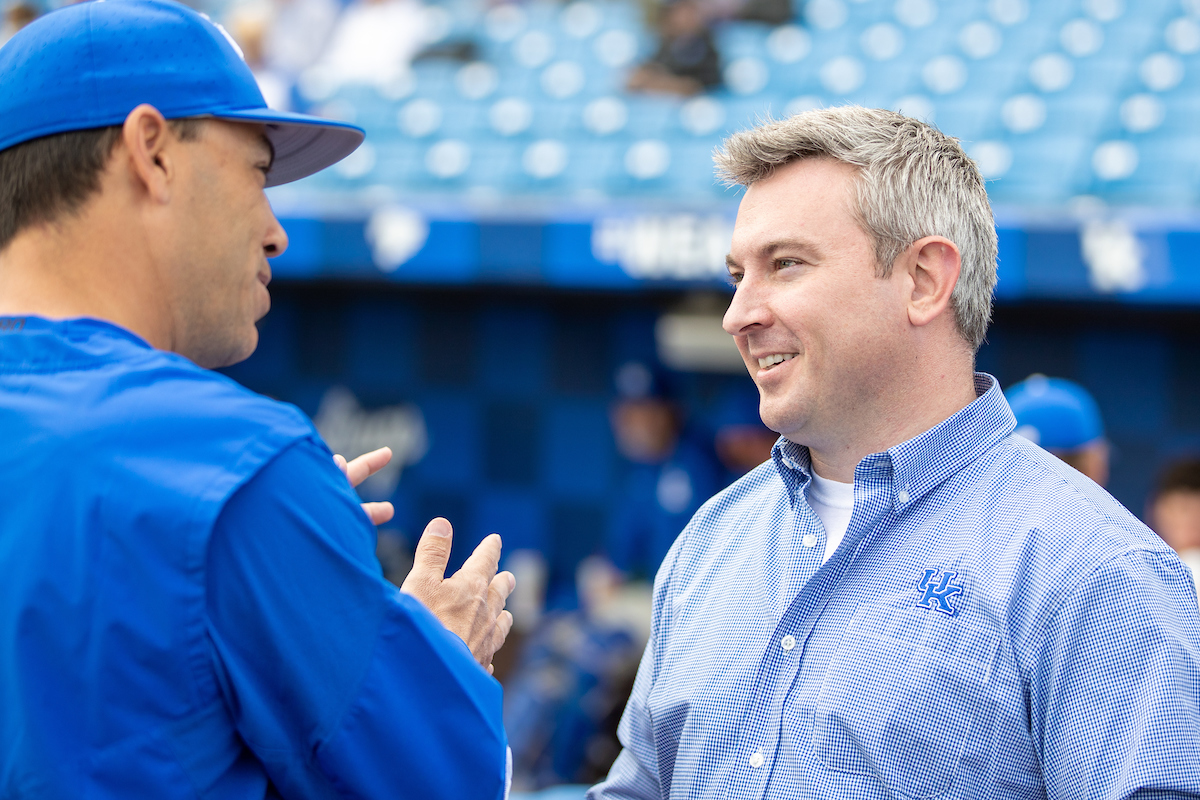 Kentucky Wildcats head coach Nick Mingione and Ag Commissioner Ryan Quarles

UK over WKU 15-0 at Kentucky Proud Park. 

Photo by Mark Mahan | UK Athletics