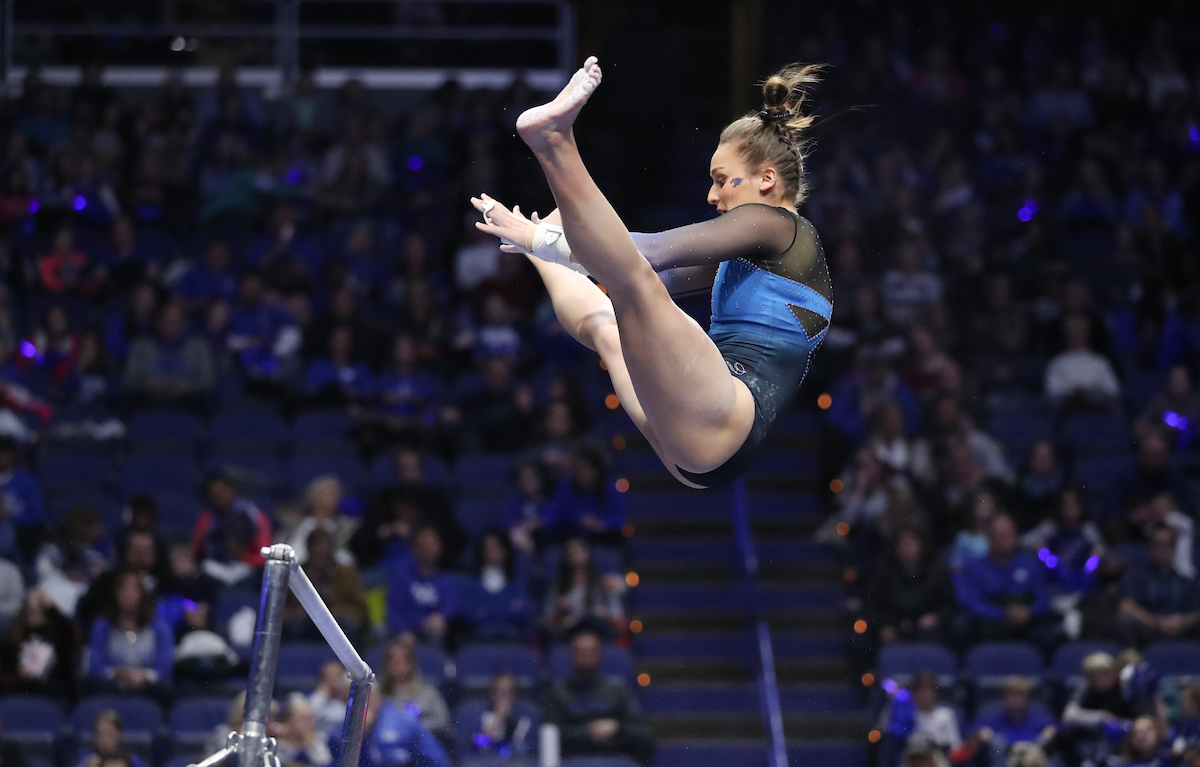 KATRINA COCA.

The University of Kentucky gymnastics team beat Ball State, Southeast Missouri, and George Washington on Friday, January 5, 2017 at Rupp Arena in Lexington, Ky.

Photo by Elliott Hess | UK Athletics