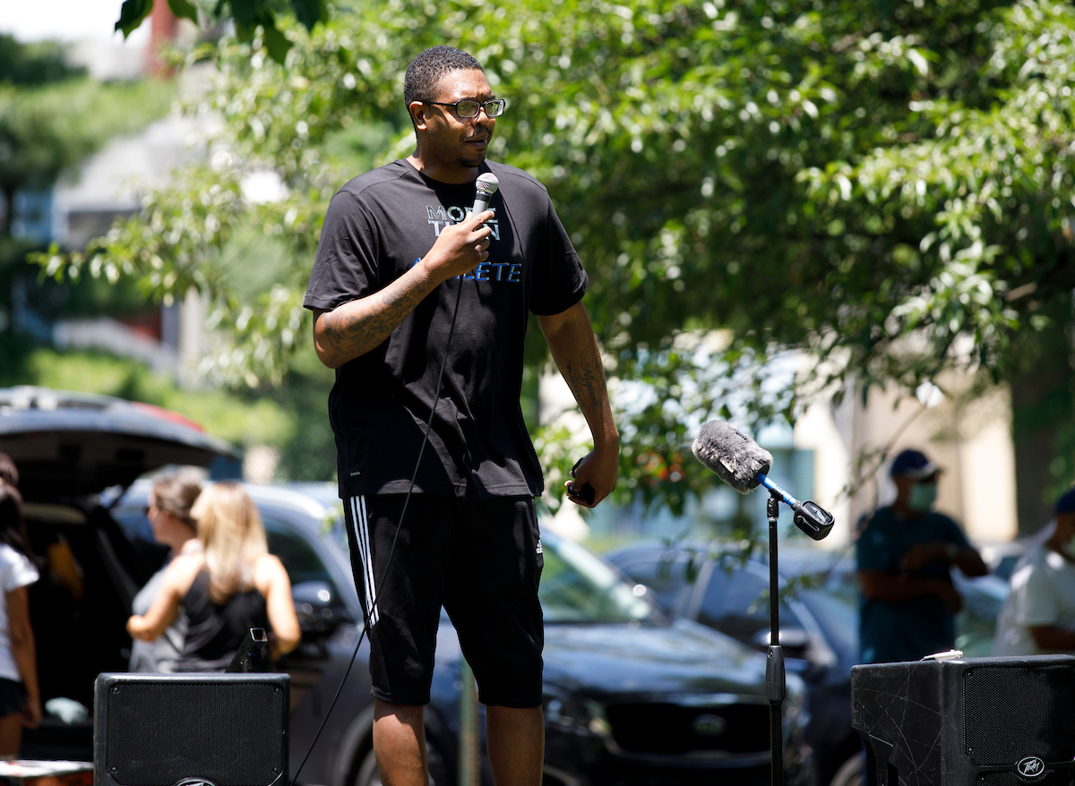 Erik Daniels talked during the Walk Forward rally on June 13, 2020. Photo by Mark Cornelison | UKphoto