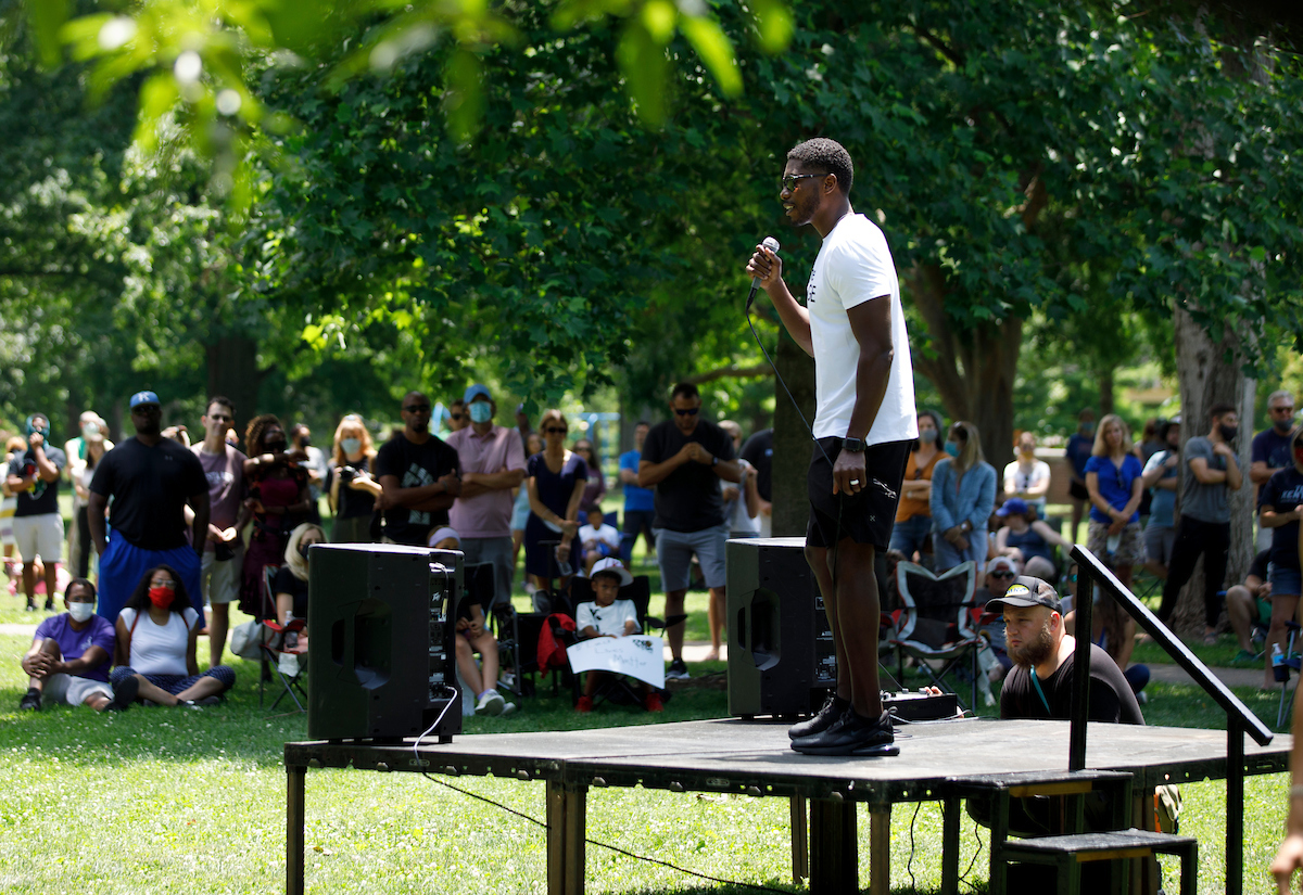 Former player Ravi Moss spoke at the Walk Forward rally on June 13, 2020. Photo by Mark Cornelison | UKphoto