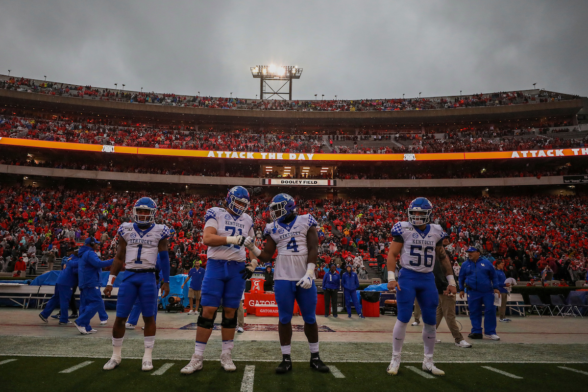Captains. Lynn Bowden. Logan Stenberg. Joshua Paschal. Kash Daniel.

Kentucky falls to Georgia 21-0.

Photo by Chet White | UK Athletics