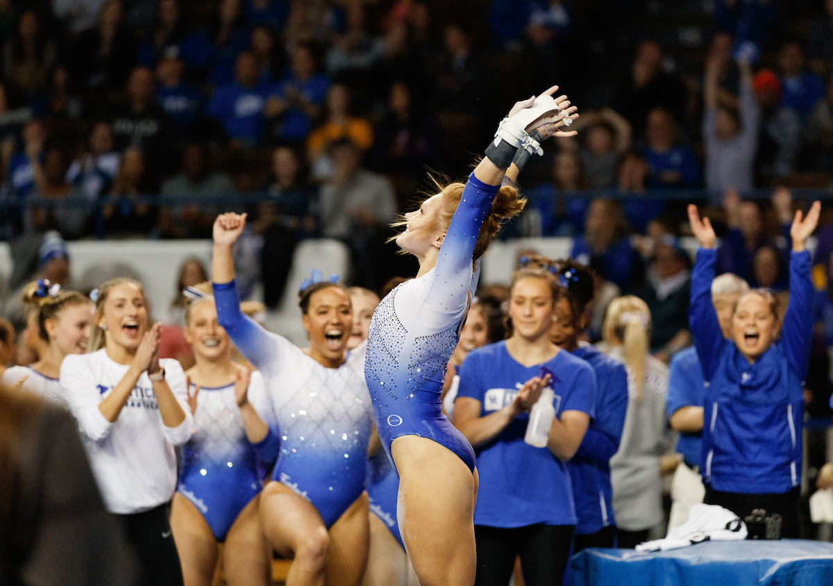 SIDNEY DUKES.


The University of Kentucky gymnastics team beats LSU, 197.150 - 196.025.

Photo by Elliott Hess | UK Athletics