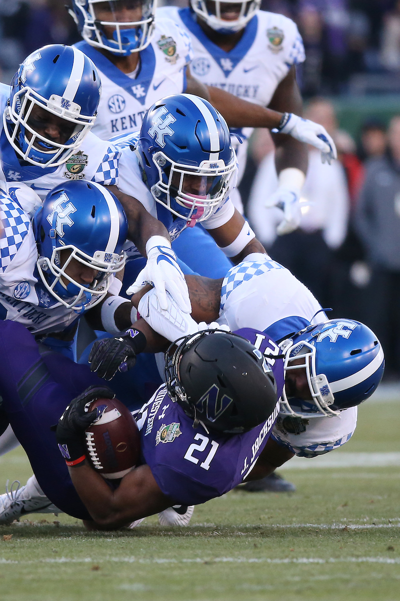 Defense.

The University of Kentucky football team falls to Northwestern 23-24 in the Music City Bowl on Friday, December 29, 2017, at Nissan Field in Nashville, Tn.

Photo by Chet White | UK Athletics