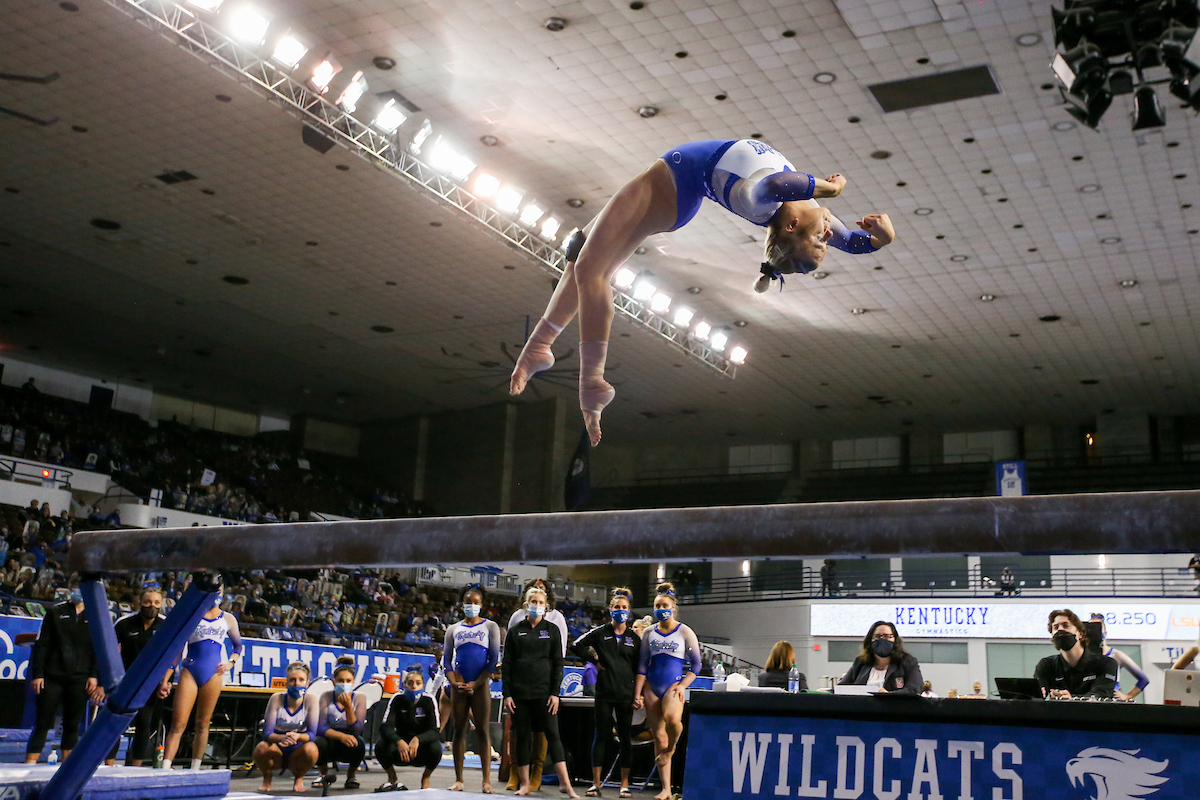 Bailey Bunn.

Kentucky beats LSU 197.100 - 196.800

Photo by Hannah Phillips | UK Athletics