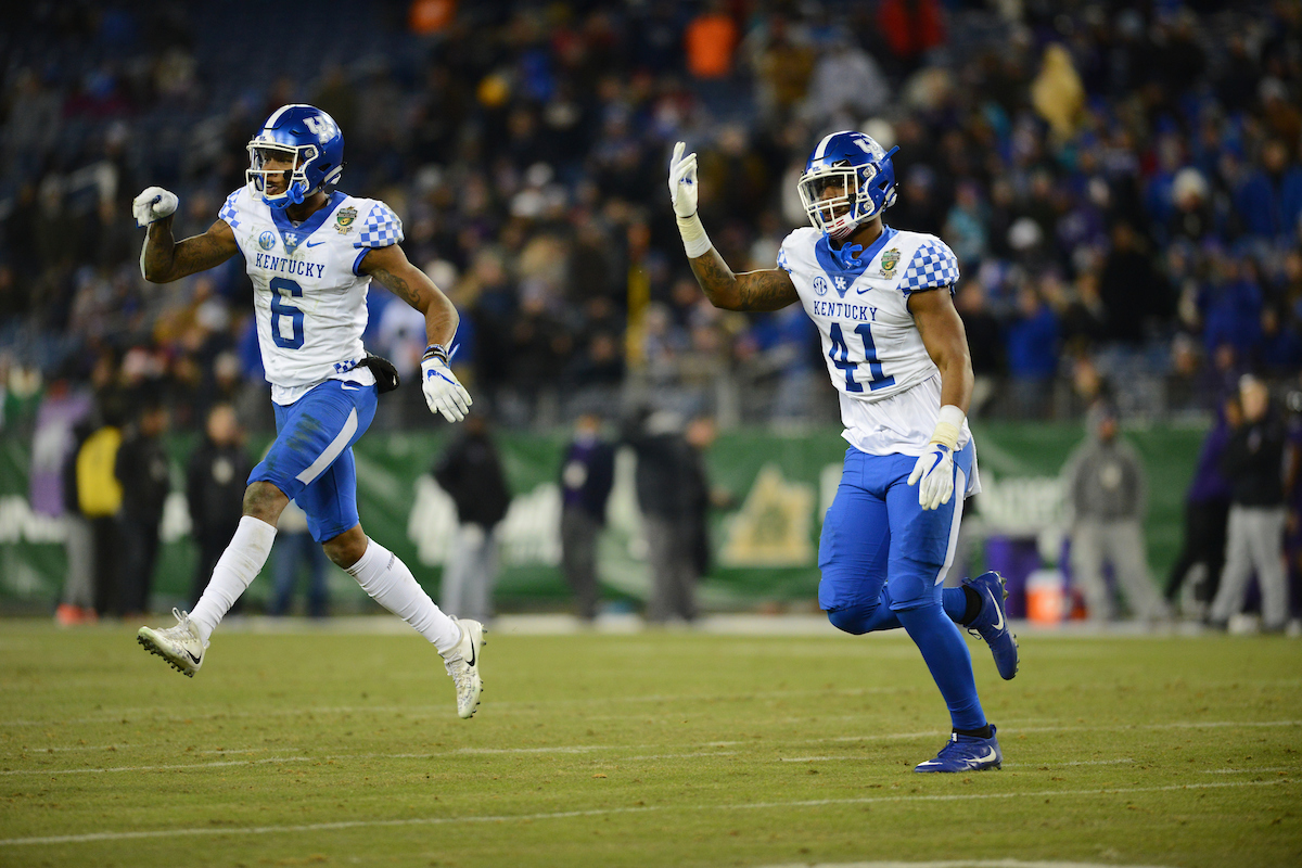 Lonnie Johnson Jr., Josh Allen

The University of Kentucky football team falls to Northwestern 23-24 in the Music City Bowl on Friday, December 29, 2017, at Nissan Field in Nashville, Tn.