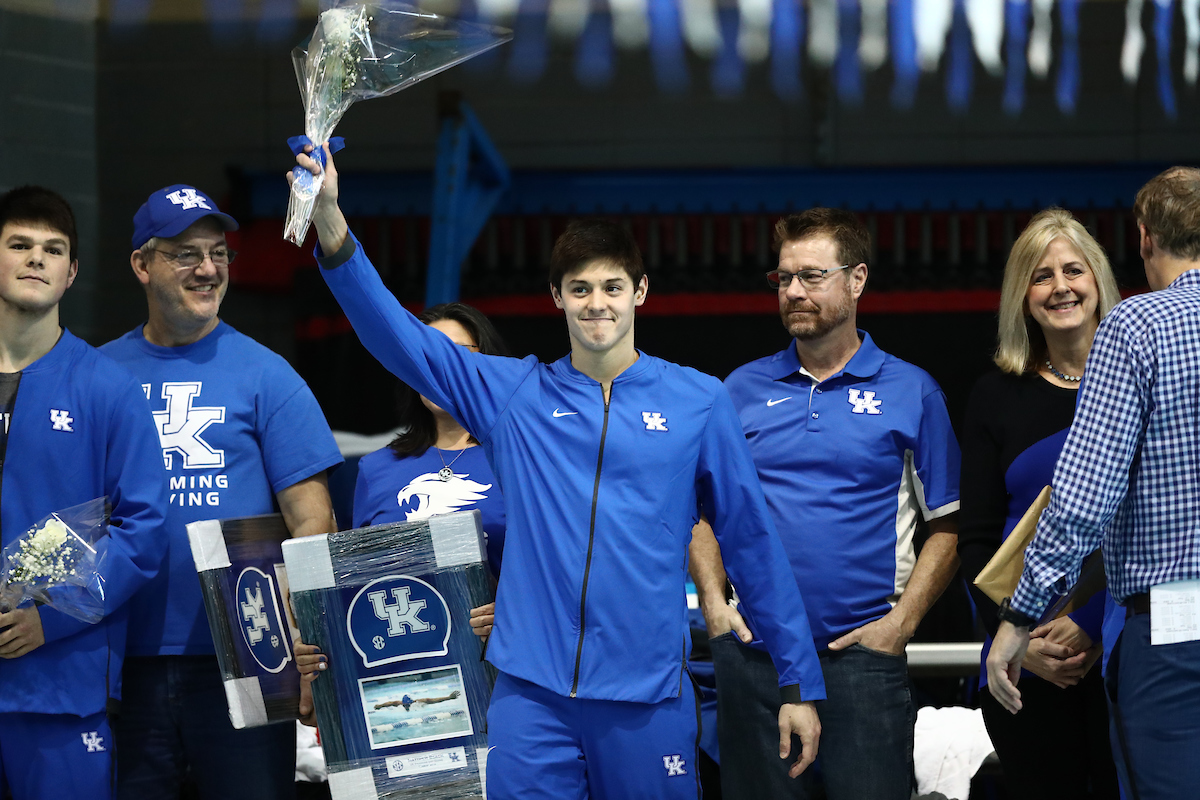 The UK men's and women's swim and drive teams beat Louisville on Senior Day at the Lancaster Aquatic Center on Saturday, January 26, 2019.

Photo by Elliott Hess | UK Athletics