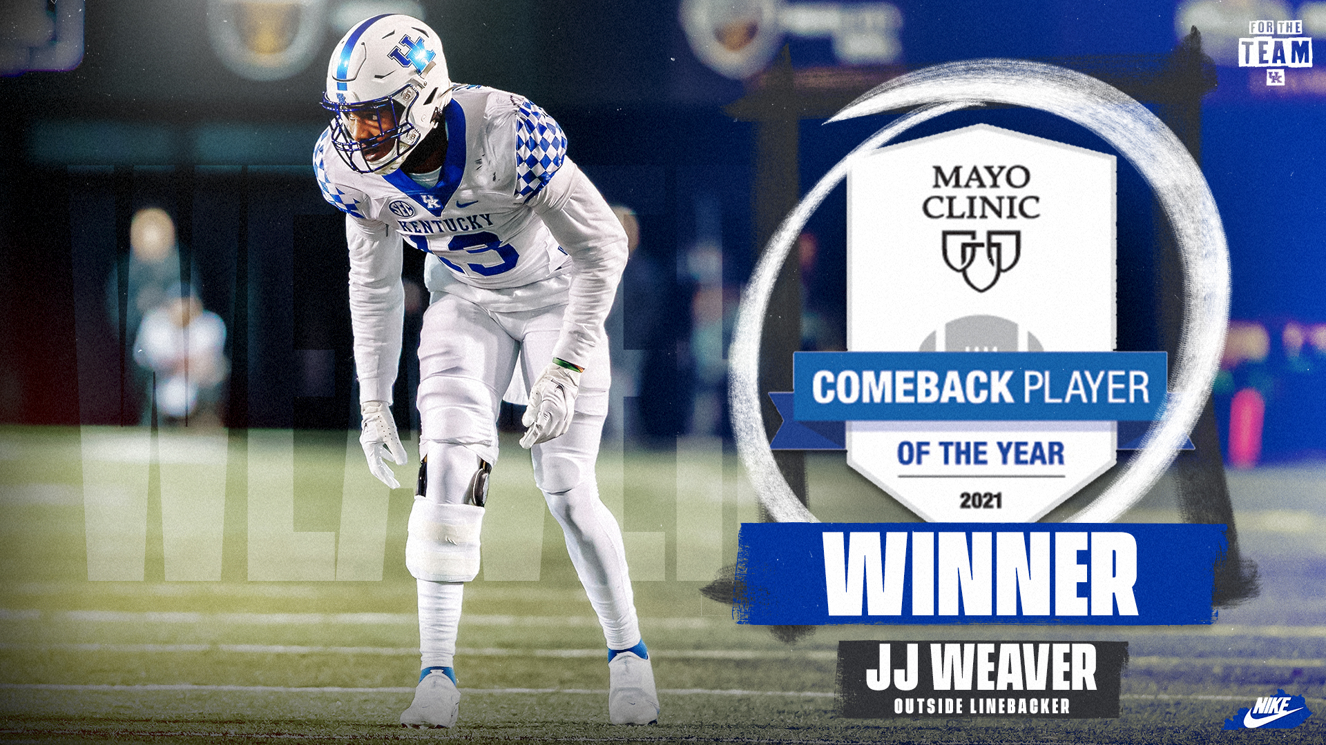 J.J. Weaver Named Mayo Clinic Comeback Player of the Year